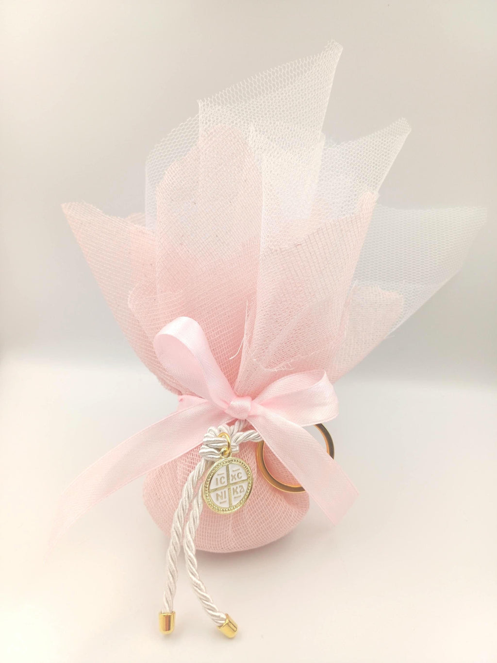 10 pcs,Baptism cross keychain Favors, Greek baptism boboniera Koufeta Christening pink tulle Orthodox favor for girl,baby shower gifts.