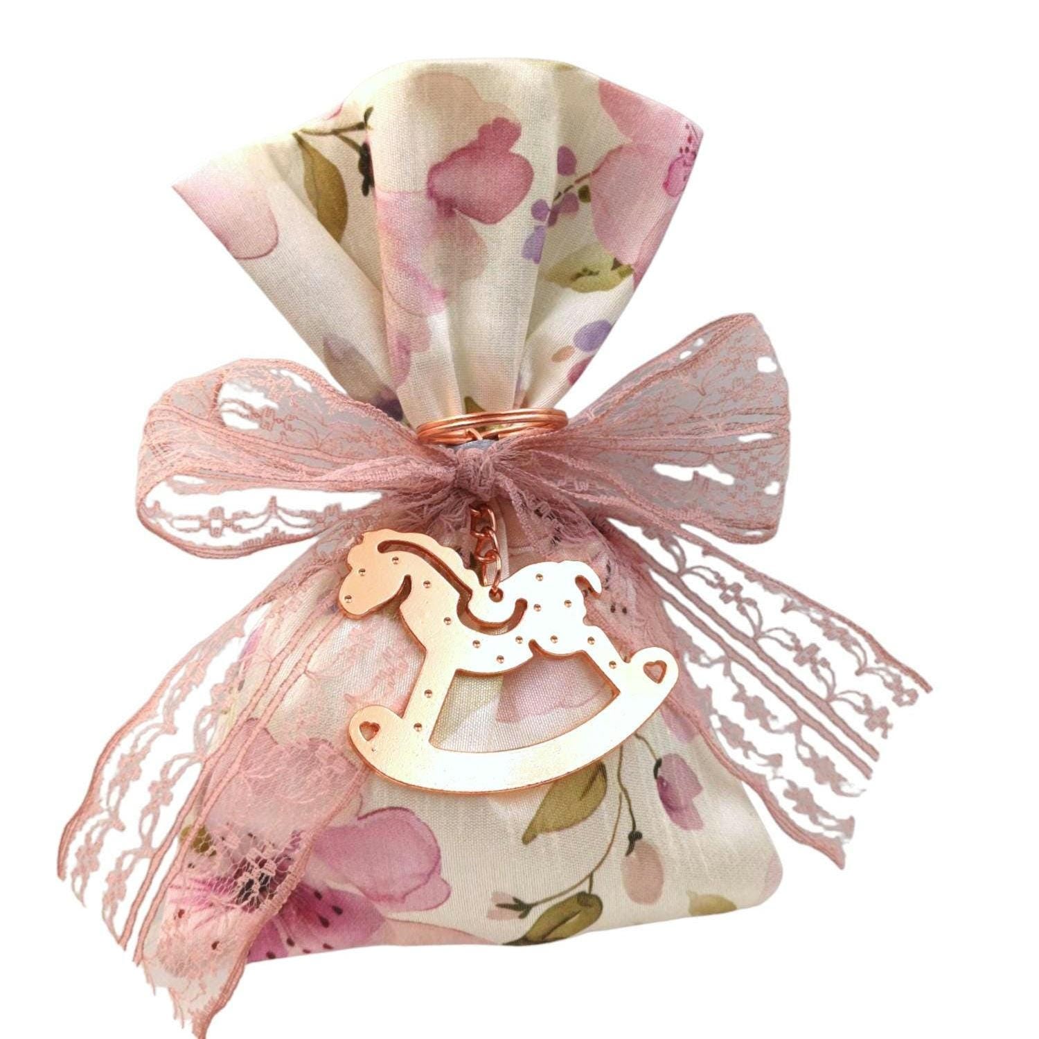 Floral Baptism favors  Greek Orthodox baptism boubounieres ,Communion gifts sugared Almond candy satin pouches , koufeta bags ,10 pcs.