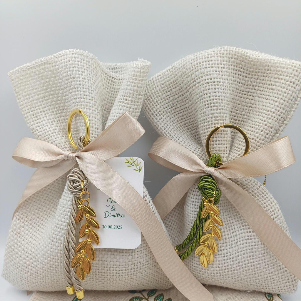 Greek Orthodox  bombonieres,Wedding  Almond Candy Favors , Olive branch favors,Bridal Shower,Rustic baptism Favors burlap bag,Koufeta, 10 pcs
