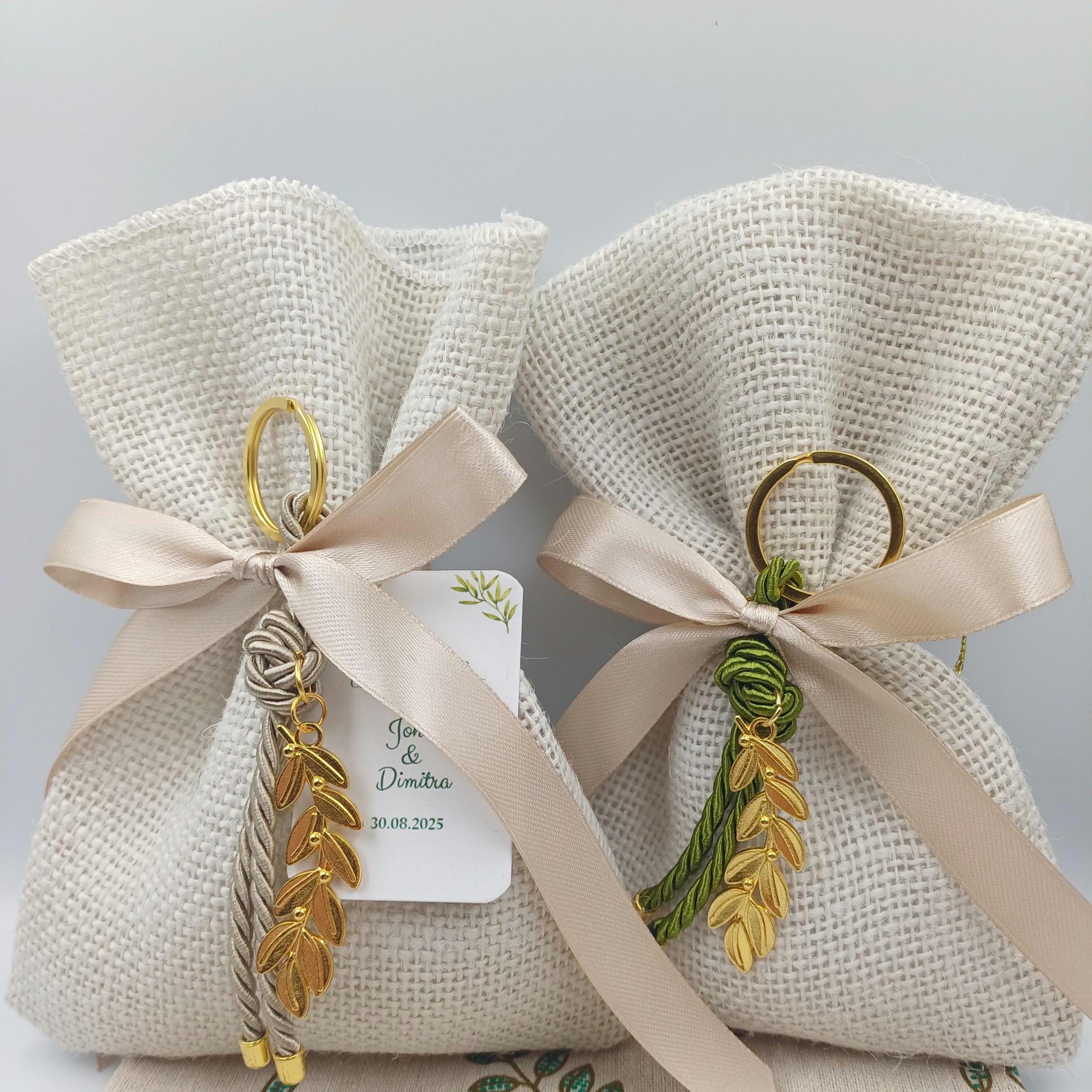 Greek Orthodox  bombonieres,Wedding  Almond Candy Favors , Olive branch favors,Bridal Shower,Rustic baptism Favors burlap bag,Koufeta, 10 pcs