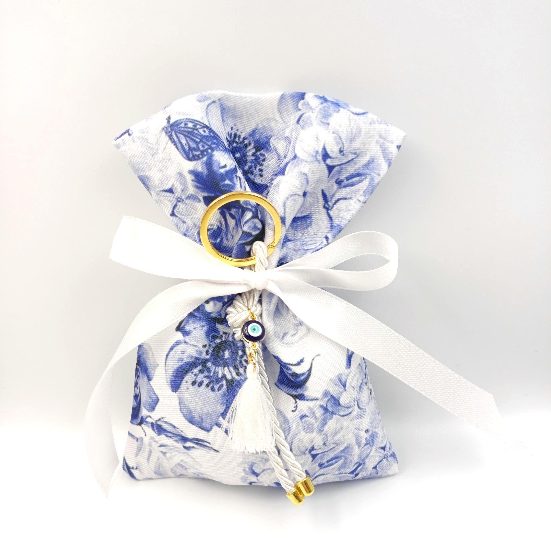 Floral wedding  favors  Greek baptism boubounieres evil eye Orthodox giveaway gifts sugared Almond candy pouches , koufeta bags ,10 pcs.