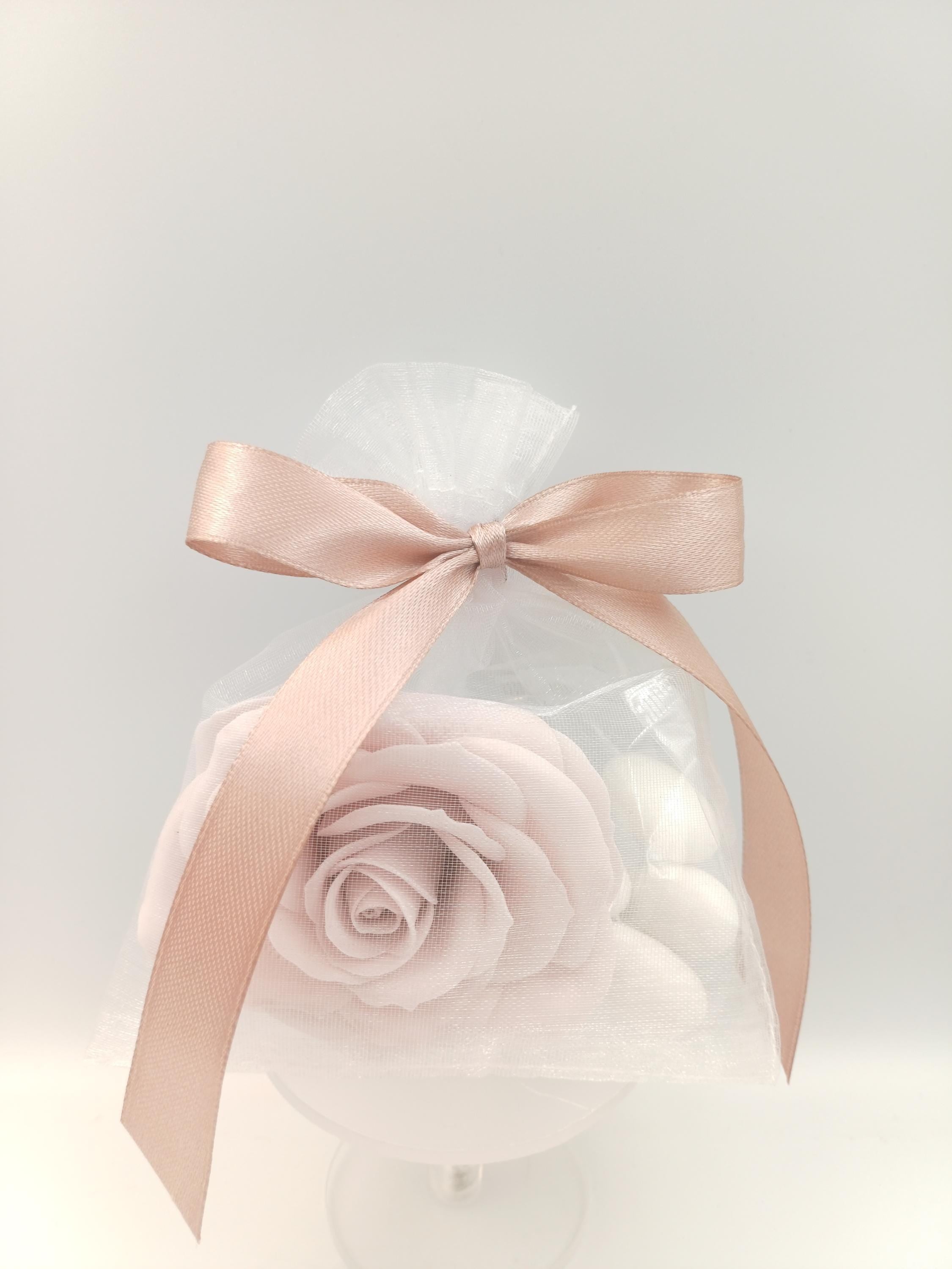 Wedding Favor with Rose Soap & Jordan Almonds Elegant Organza Bag bomboniera, Bridal Shower, Baptism, Baby Shower Gift for Guests,10 pcs.