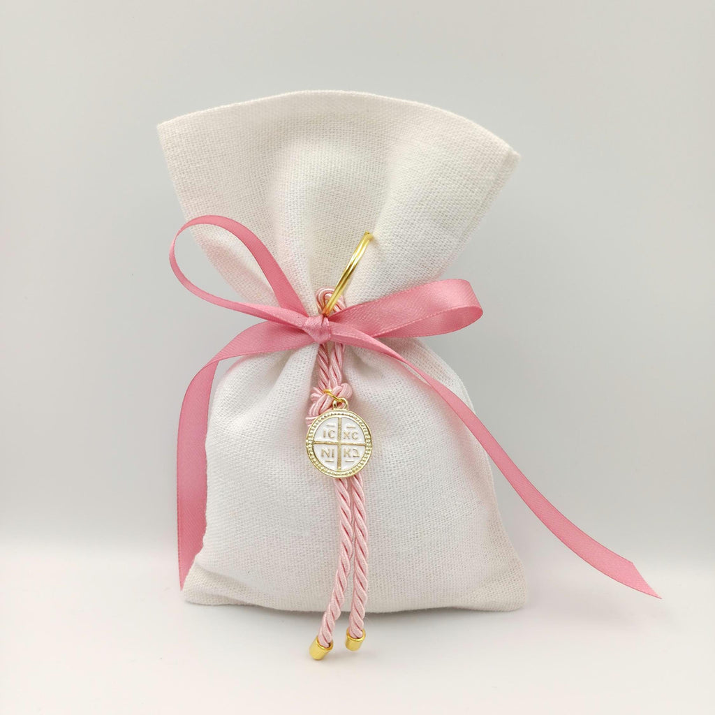 10 pcs, Orthodox baptism boubounieres, Martyrika cross keychain girl, Greek baptism favors , Koufeta ,Koufeta jordan Almond candy pouches.