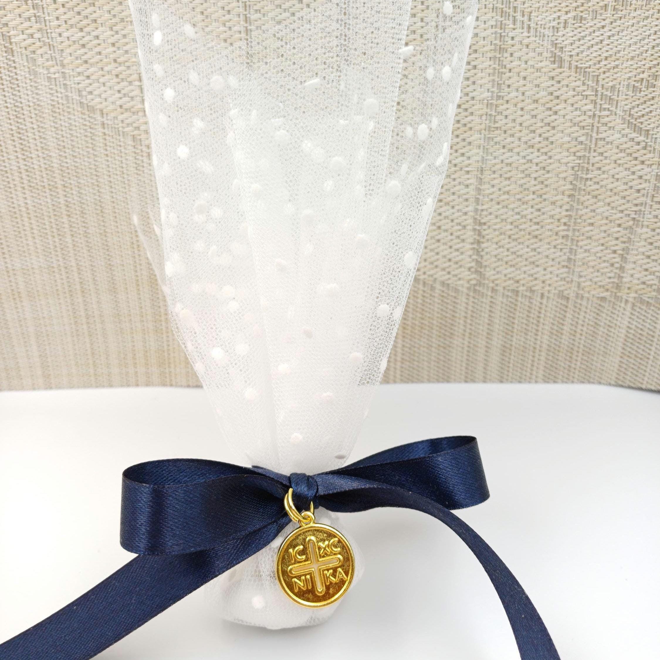 10 pcs,Greek baptism traditional tulle bombonieres, Byzantine Cross  baptism favors, koufeta jordan almonds favors,mi bautizo confetti.