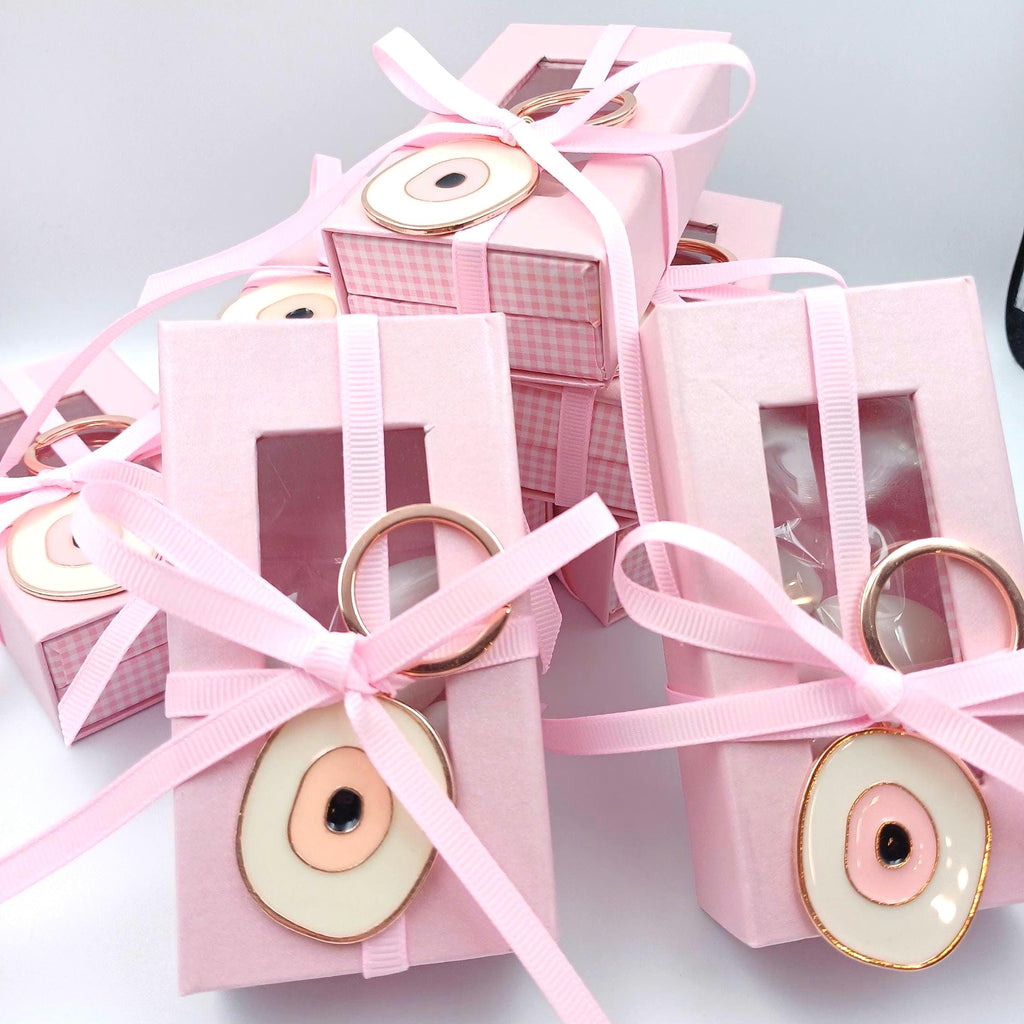 10 pcs, Greek baptism favors, Orthodox baptism ,Pink box favors, , evil Eye Keychain, Mpomponiera for girl, Bobonieres, Koufeta box baptism