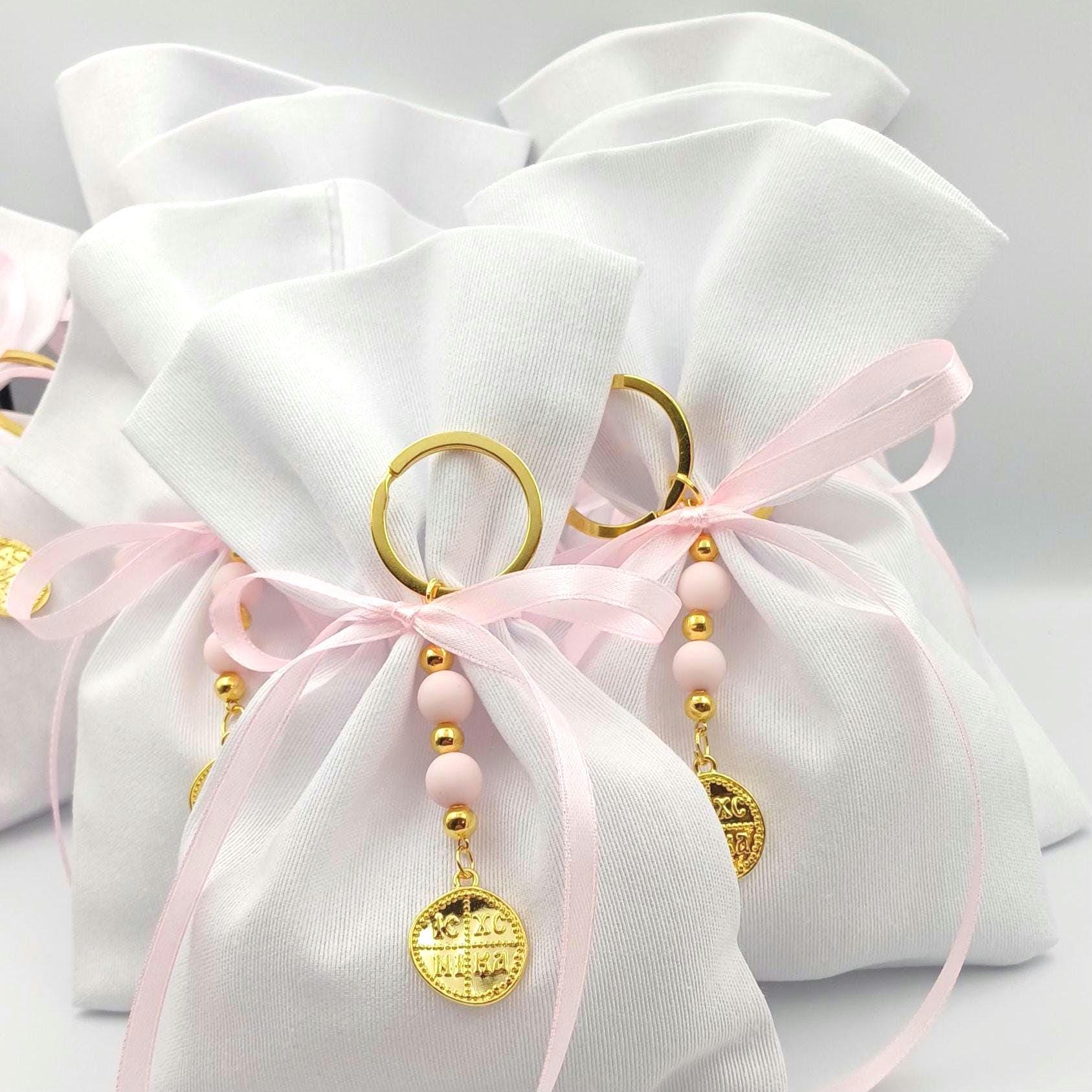 10 pcs, Greek Orthodox girl baptism bobonieres, Constantinato keychain martyrika, Koufeta , Mpomponieres,almond candy favor,mi bautizo