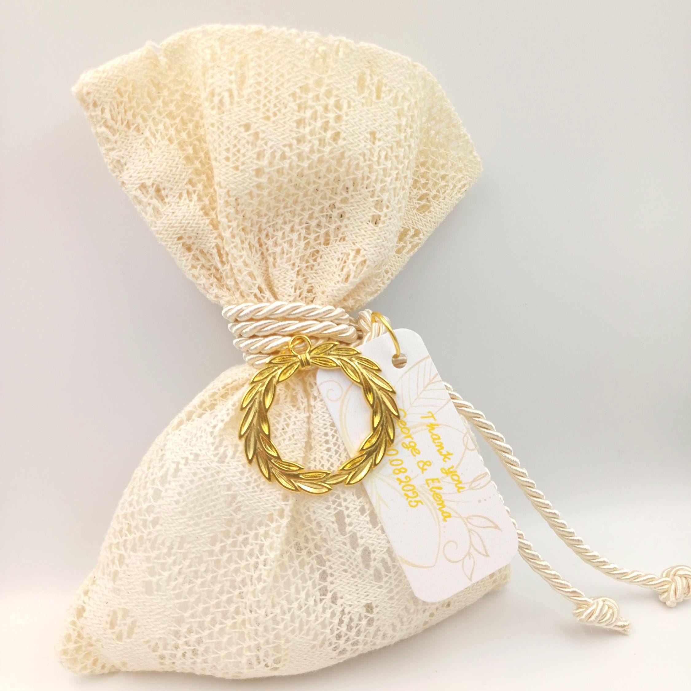 Lace favor Bags Personalized Romantic Wedding Favors,Greek bombonieres Koufeta, Bridal shower favors , Vintage favor baptism 10 pcs