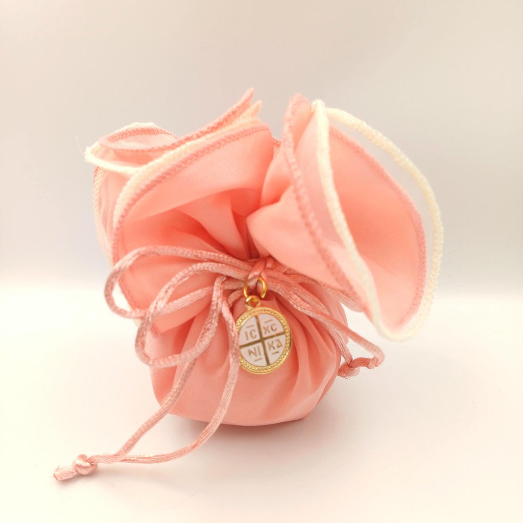 Baptism Favours pink koufeta bag  Greek Orthodox cross boubounieres byzantine ICXCNIKA cross  bags   baby shower favor Communion favor 10pcs
