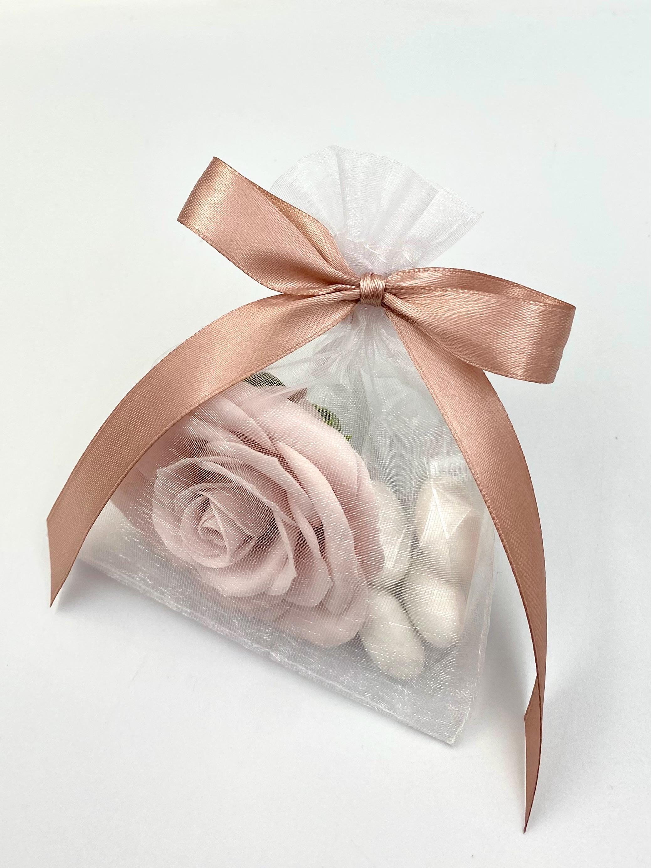 Wedding Favor with Rose Soap & Jordan Almonds Elegant Organza Bag bomboniera, Bridal Shower, Baptism, Baby Shower Gift for Guests,10 pcs.