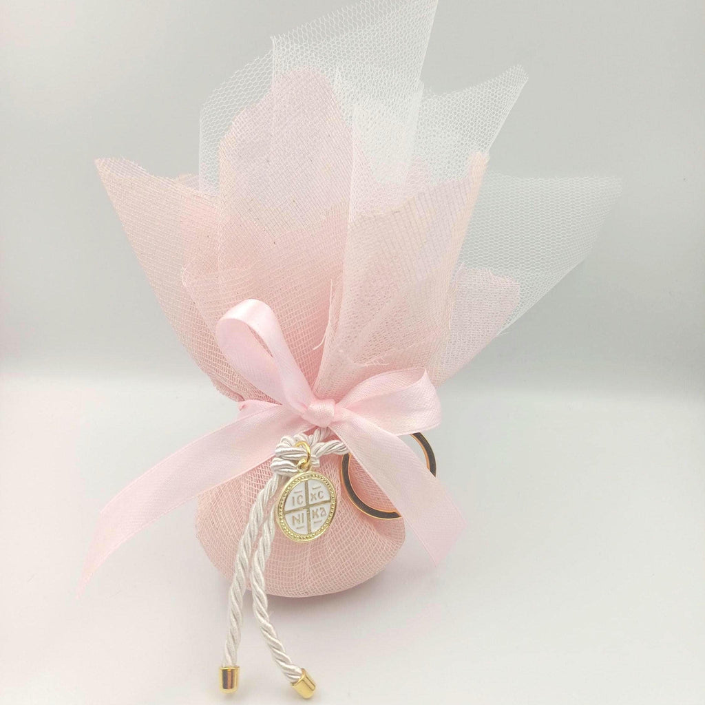 10 pcs,Baptism cross keychain Favors, Greek baptism boboniera Koufeta Christening pink tulle Orthodox favor for girl,baby shower gifts.