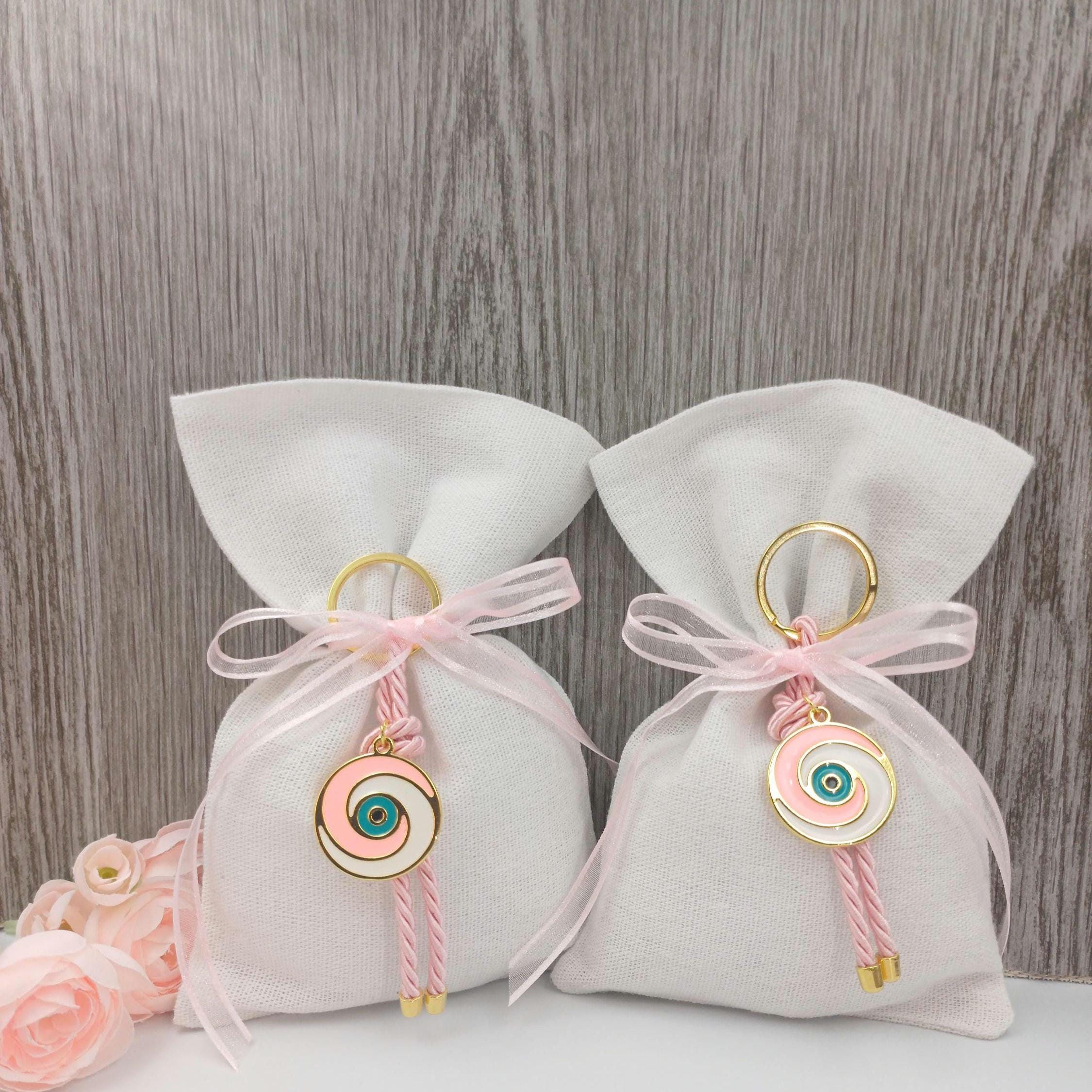 10 pcs, Greek baptism bombonieres, Orthodox Baptism- Evil Eye Martyrika Keychain-Girl Baptism Favor -Mibautizo -Witness gifts-koufeta almond