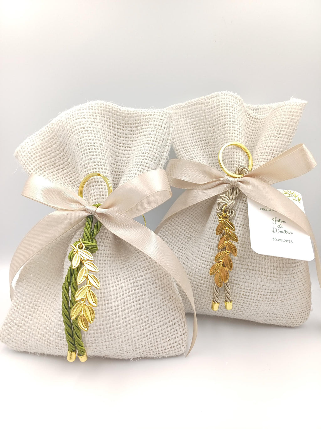 Greek Orthodox  bombonieres,Wedding  Almond Candy Favors , Olive branch favors,Bridal Shower,Rustic baptism Favors burlap bag,Koufeta, 10 pcs