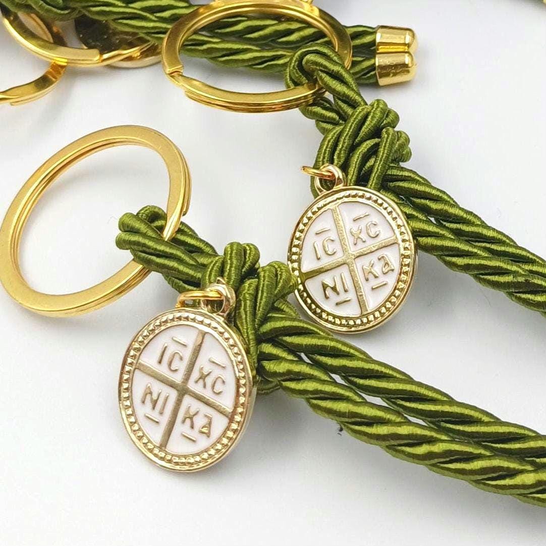 10 pcs, Olive favors Key chain cross baptism favors, Greek wedding witness gifts, Orthodox baptism olive green Martyrika konstantinato cross