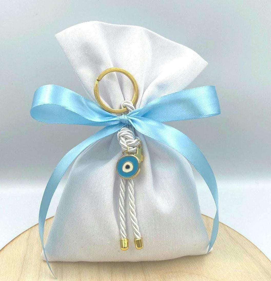 10pcs, Greek baptism favors, Evil eye keychain martyrika , Boy baptism, Christening favor, koyfeta, bomboniera almond candy favor.