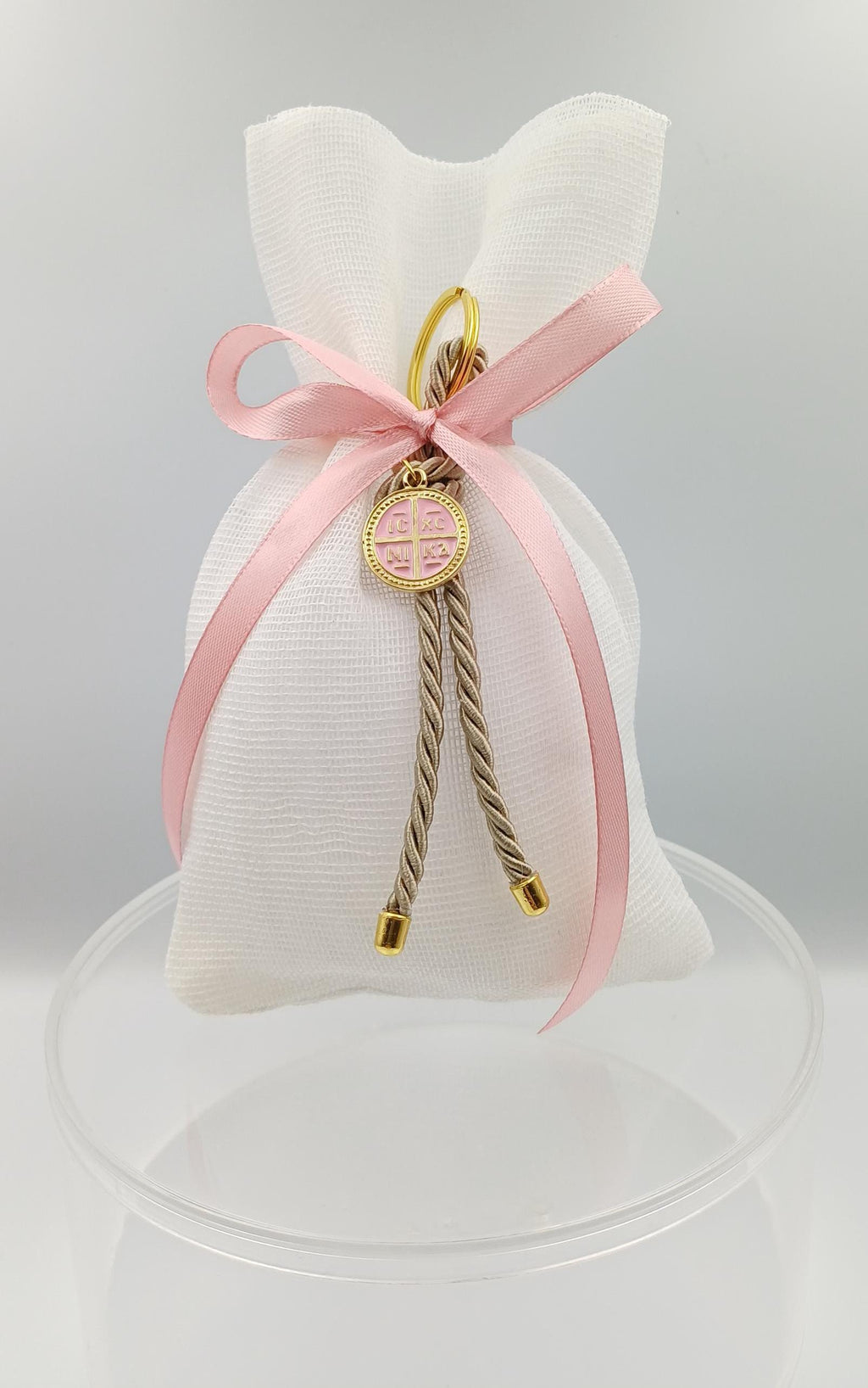 10 pcs, Greek baptism boubounieres, Constantinato Martyrika, Girl baptism, Koufeta ,Orthodox pink Mpomponieres,Koufeta Almond candy pouches.