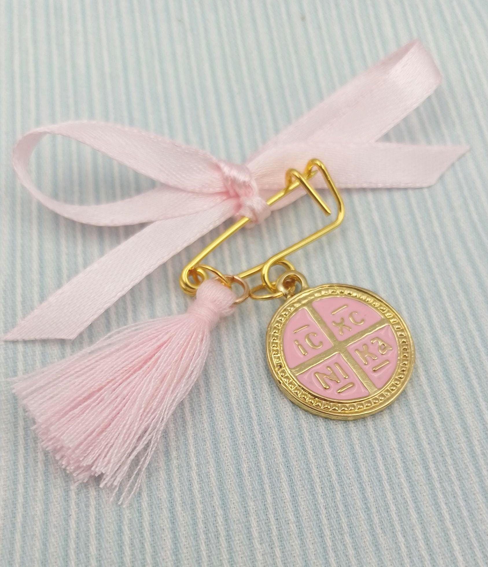 10 pcs,Baptism Martyrika for girl,Safety pins  Greek Orthodox baptism favor Christening Martirika cross favors, Witness pins,Religious favor