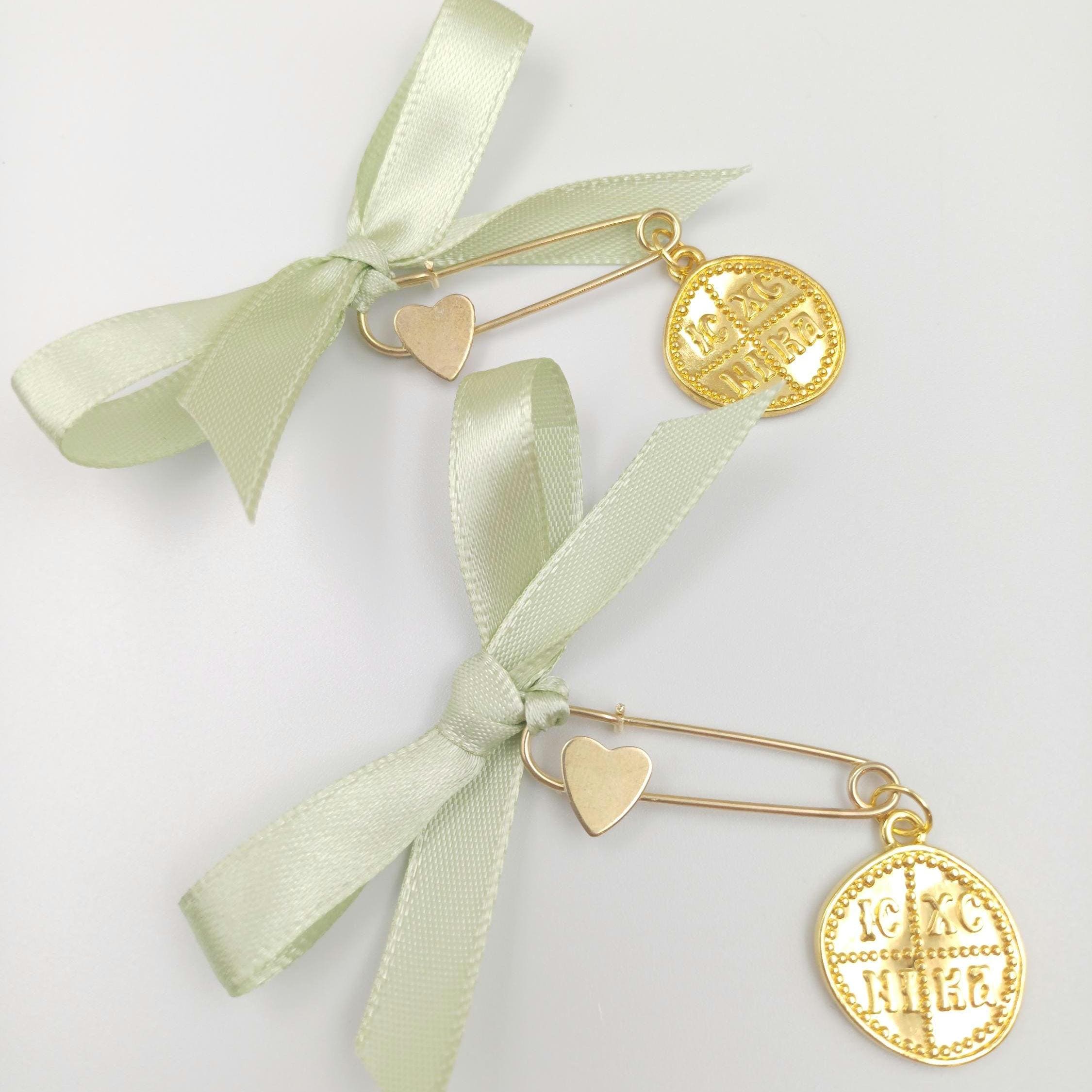 10 pcs,Cross Martyrika Safety pins -Greek Baptism cross favor -Martirika Pins- Orthodox Favors sage green- religious witness gifts boy- girl
