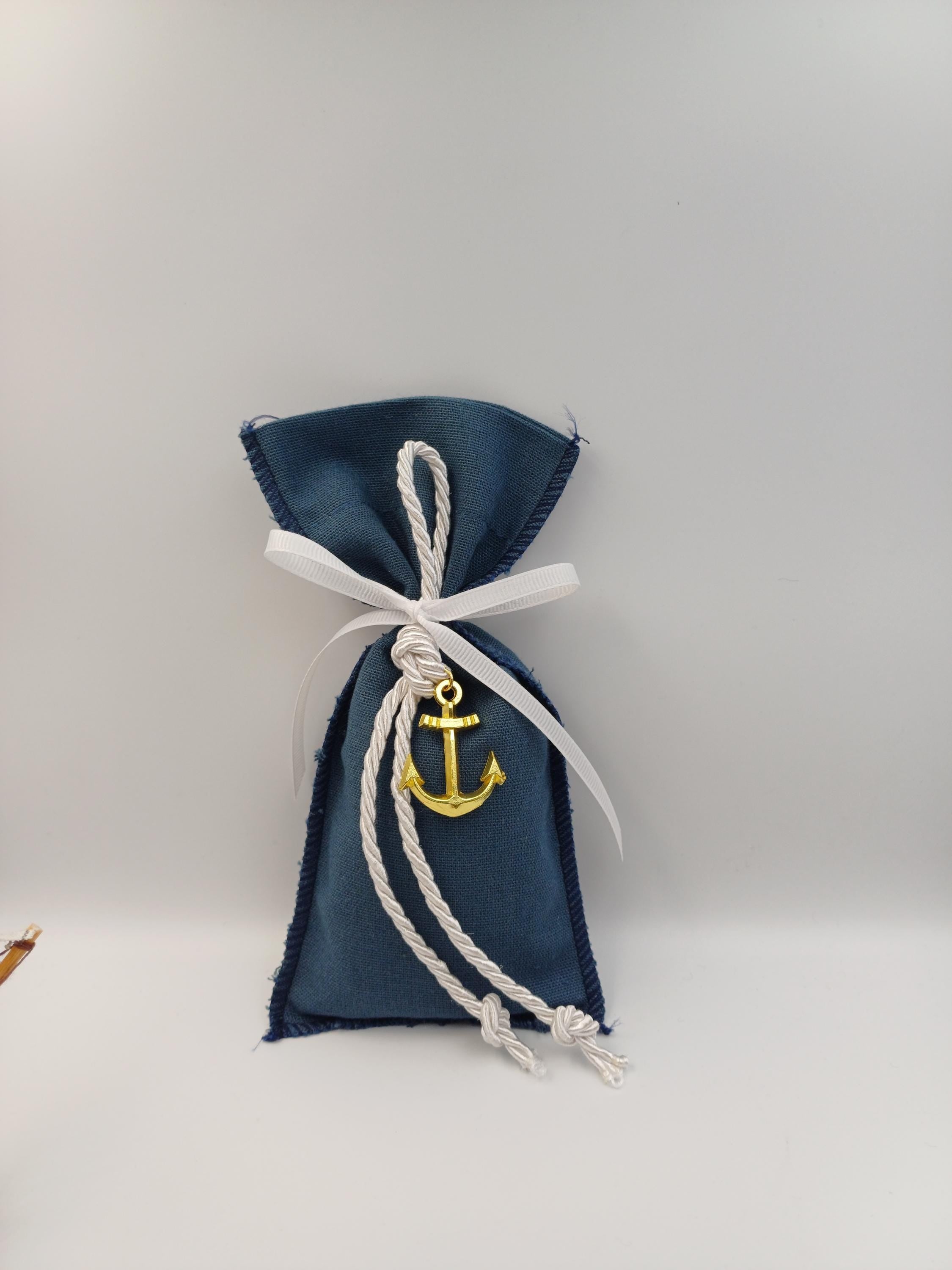 Greek baptism boubounieres Nautical baby shower favors, First communion blue favors, with anchor, Almond candy bags sea themed, 10 pcs.
