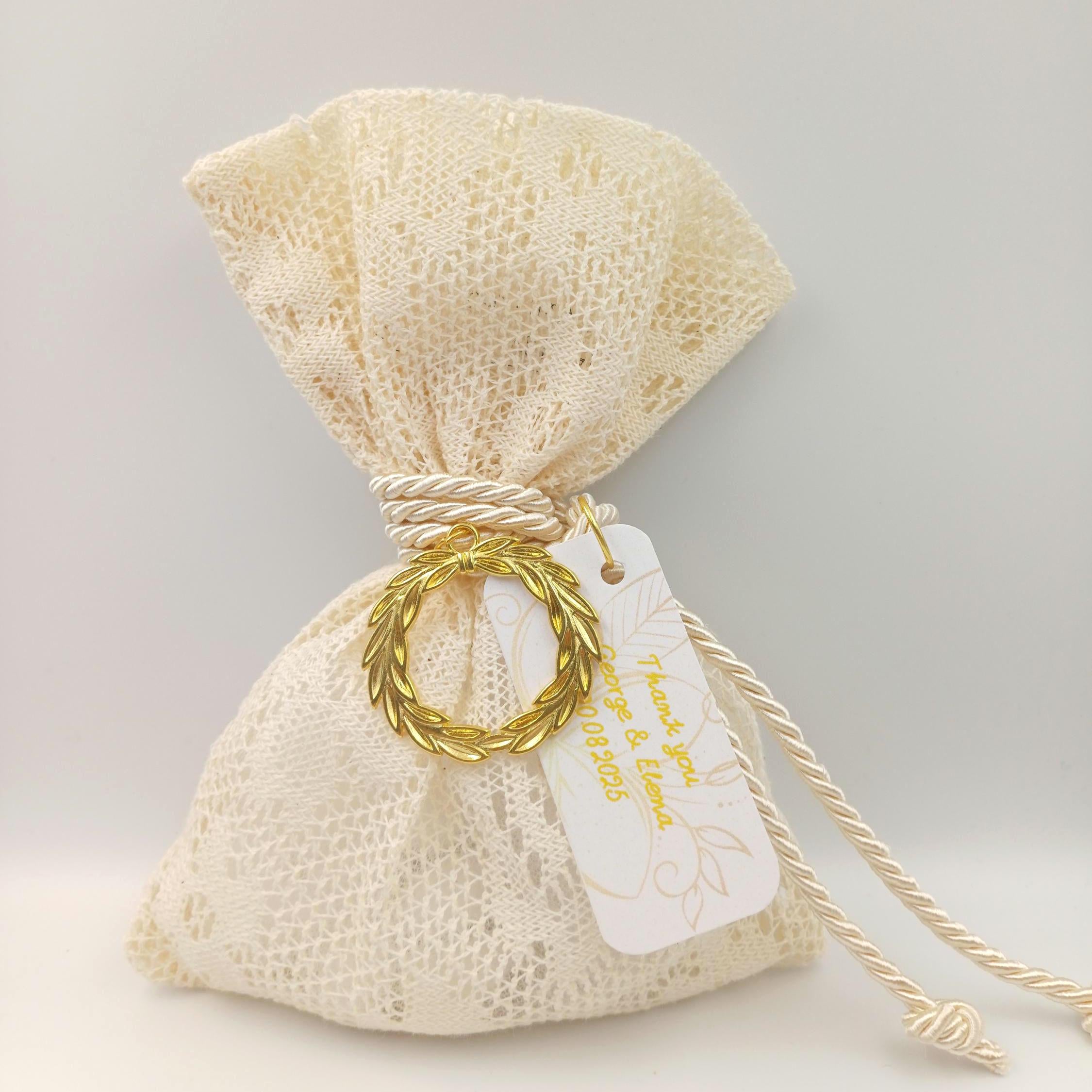 Lace favor Bags Personalized Romantic Wedding Favors,Greek bombonieres Koufeta, Bridal shower favors , Vintage favor baptism 10 pcs