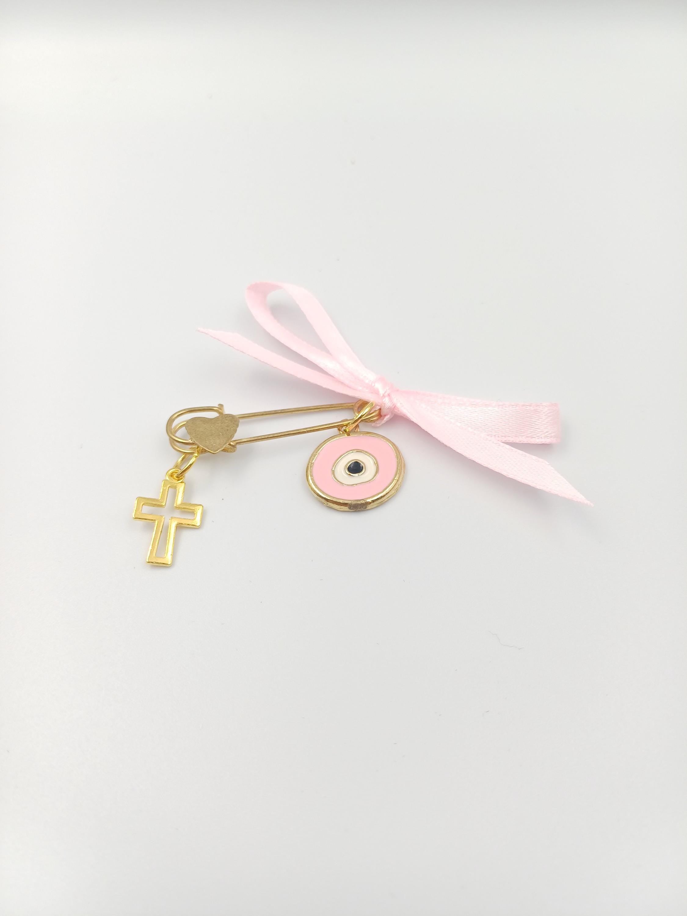 10 pcs, Martyrika safe pins, Girl baptism, Witness favors pins, Greek Orthodox baptism , Cross pin favors, Martirika evil eye with cross