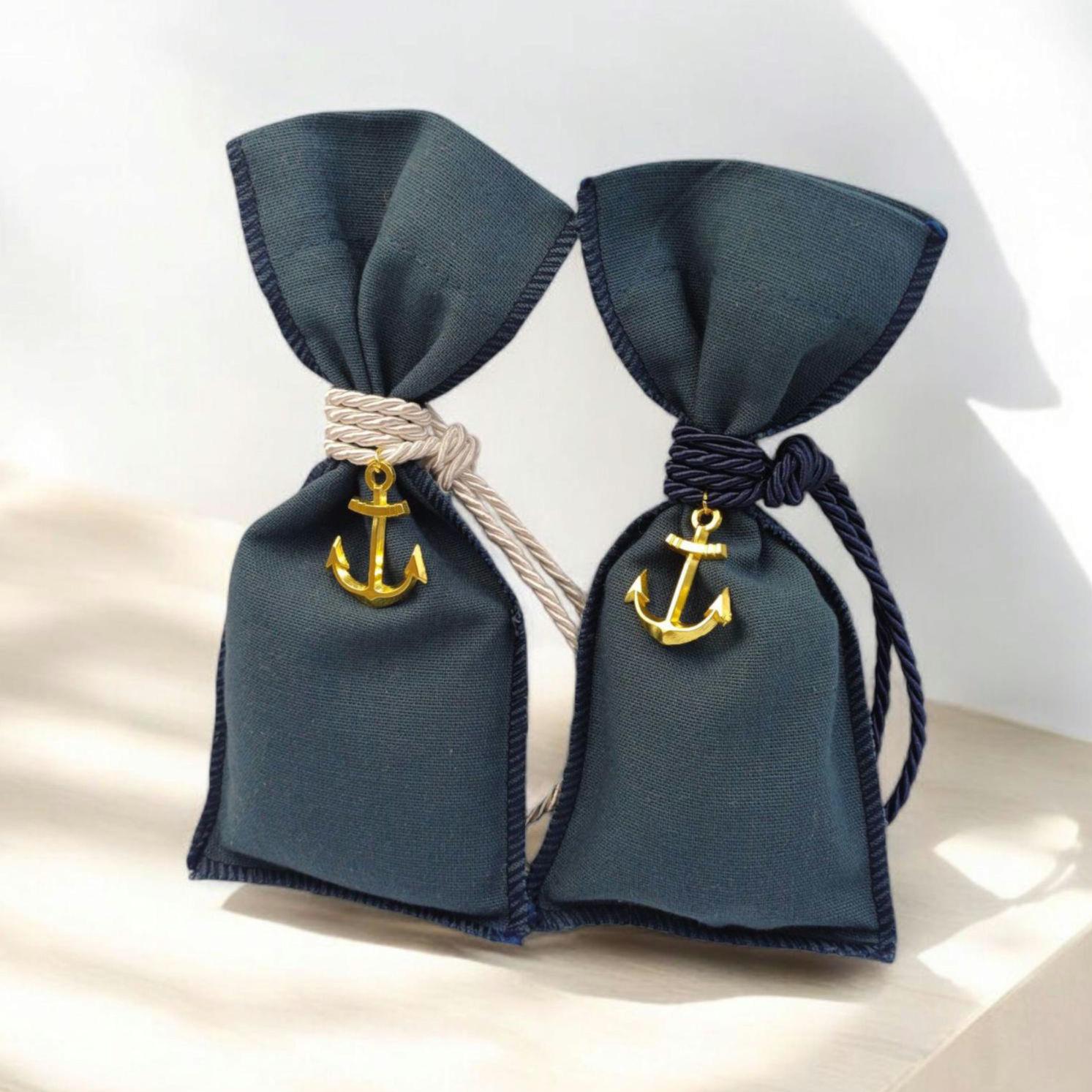 Nautical baby shower favors, First communion blue favors, Greek baptism boubounieres with anchor, Almond candy bags sea themed, 10 pcs