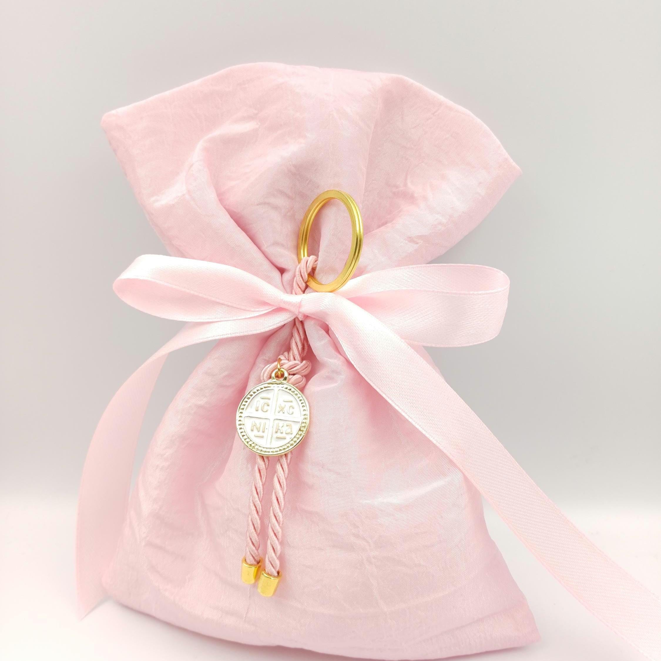 10 pcs, Greek Orthodox baptism boubounieres, Cross keychain Martyrika,Girl baptism, Koufeta, First communion baby shower Almond candy .