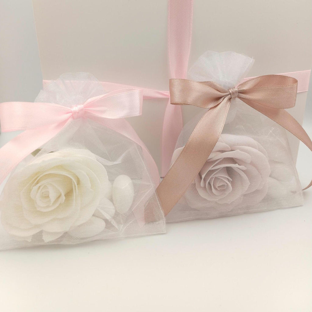 Wedding Favor with Rose Soap & Jordan Almonds Elegant Organza Bag bomboniera, Bridal Shower, Baptism, Baby Shower Gift for Guests,10 pcs.