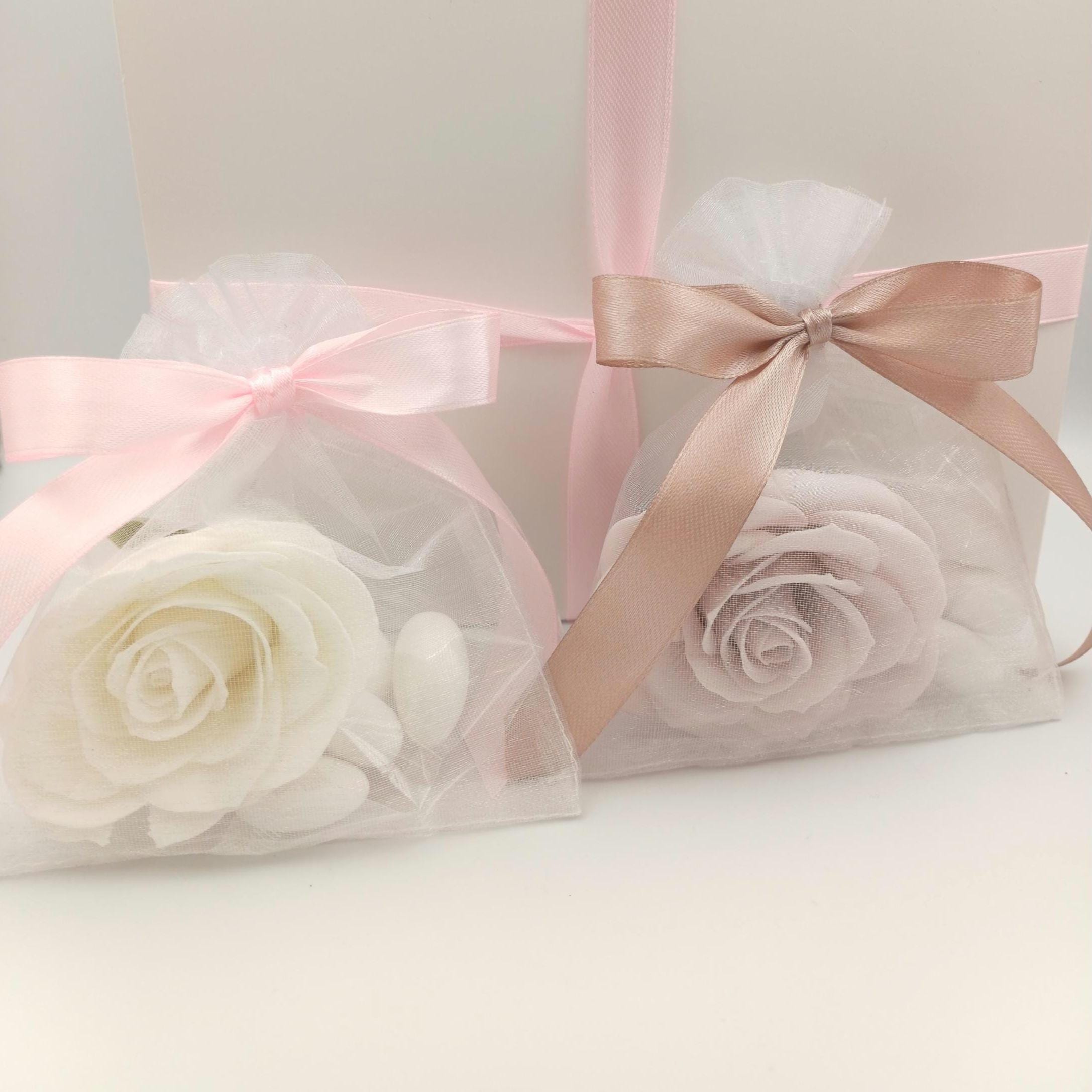 Wedding Favor with Rose Soap & Jordan Almonds Elegant Organza Bag bomboniera, Bridal Shower, Baptism, Baby Shower Gift for Guests,10 pcs.