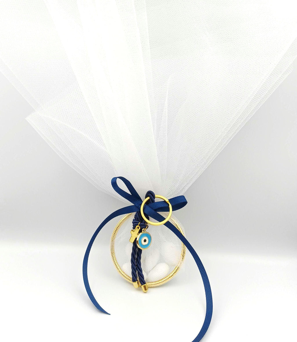 10 pcs, Greek baptism Mpomponieres ,Ring Tulle Bags, Boy baptism, Christening  favor, Evil eye  Bombonieres, almond candy bags,Martyrika