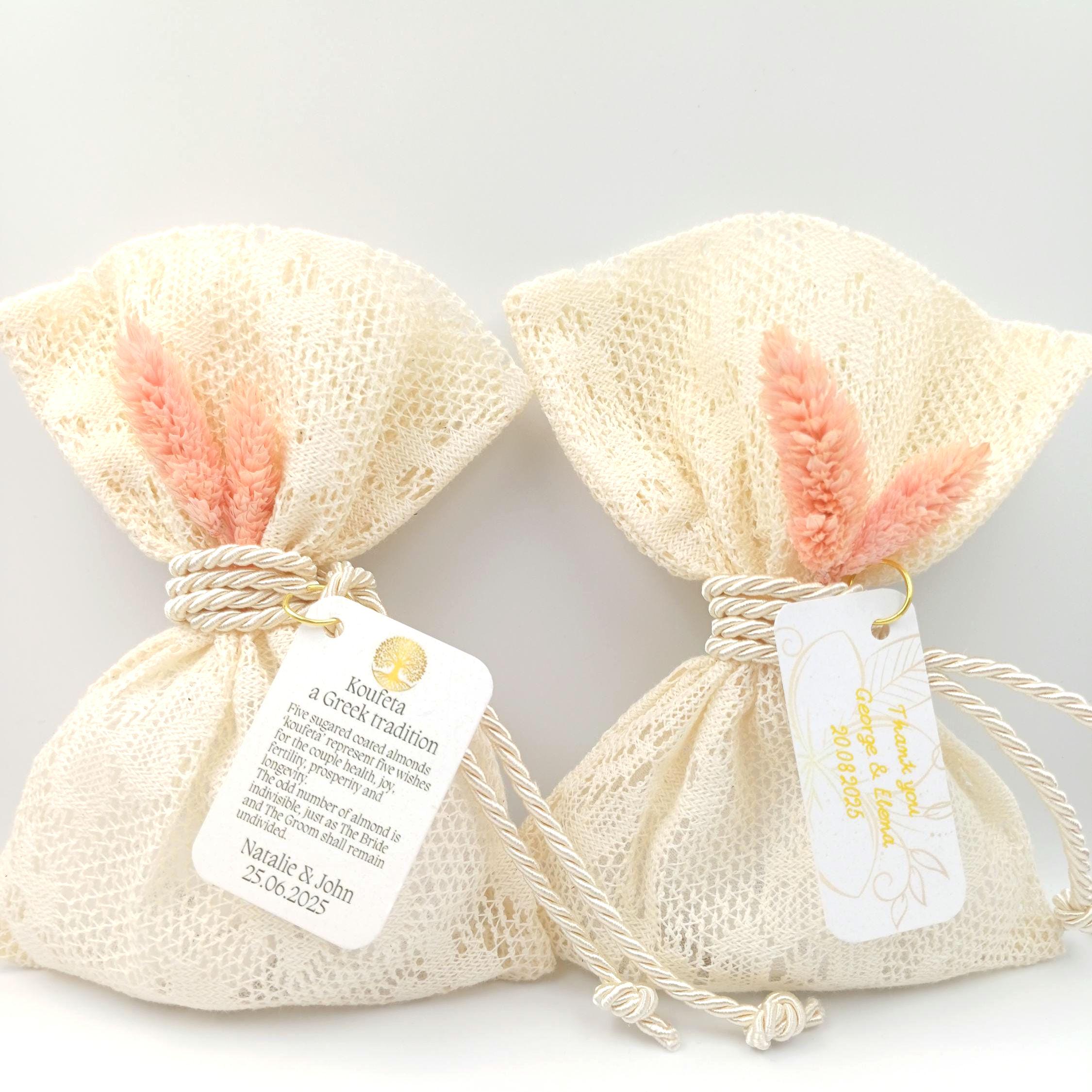Lace favor Bags Personalized Wedding Favors,Greek bombonieres koufeta, Bridal shower favors , Almond candy gift Engagement favor, 10 pcs
