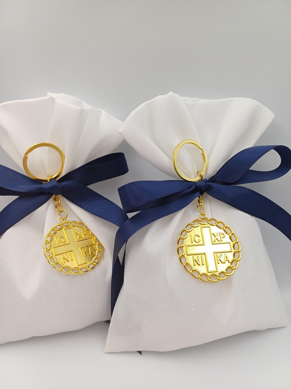10 pcs, Greek baptism bombonieres, Orthodox Favors - ICXCNIKA Keychain- Christening Gifts for guests -Boy baptism bag koufeta  jordan almond