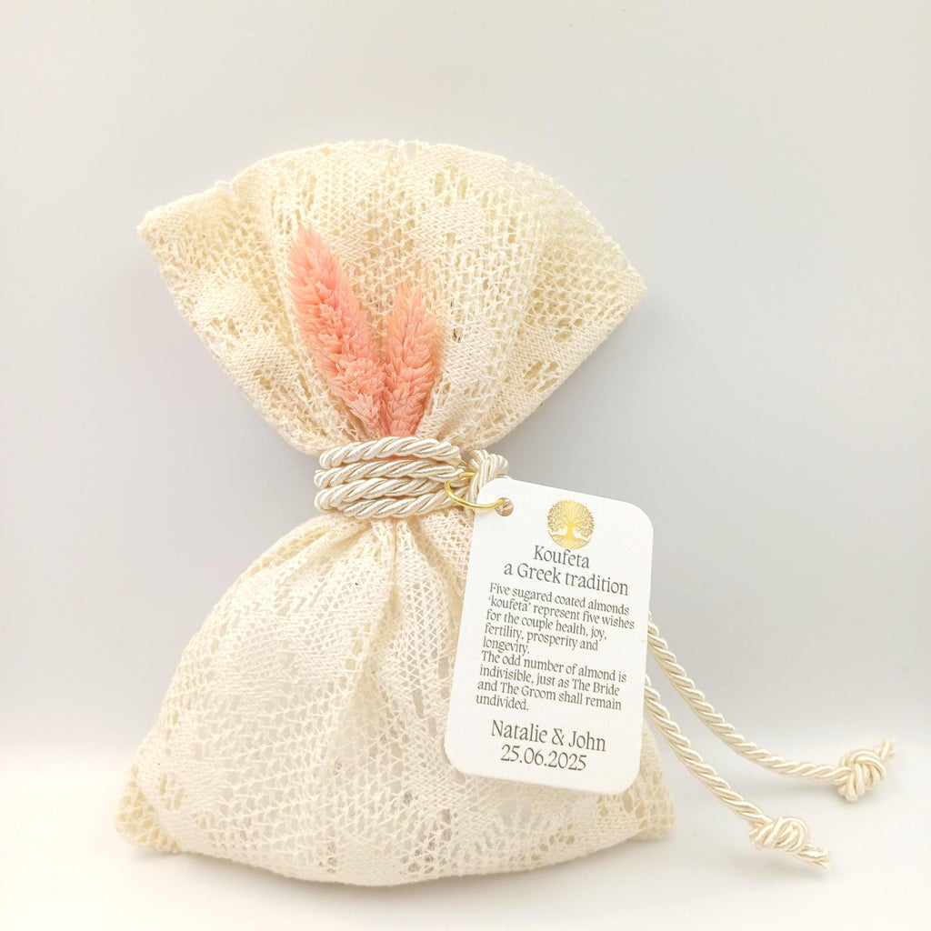 Lace favor Bags Personalized Wedding Favors,Greek bombonieres koufeta, Bridal shower favors , Almond candy gift Engagement favor, 10 pcs