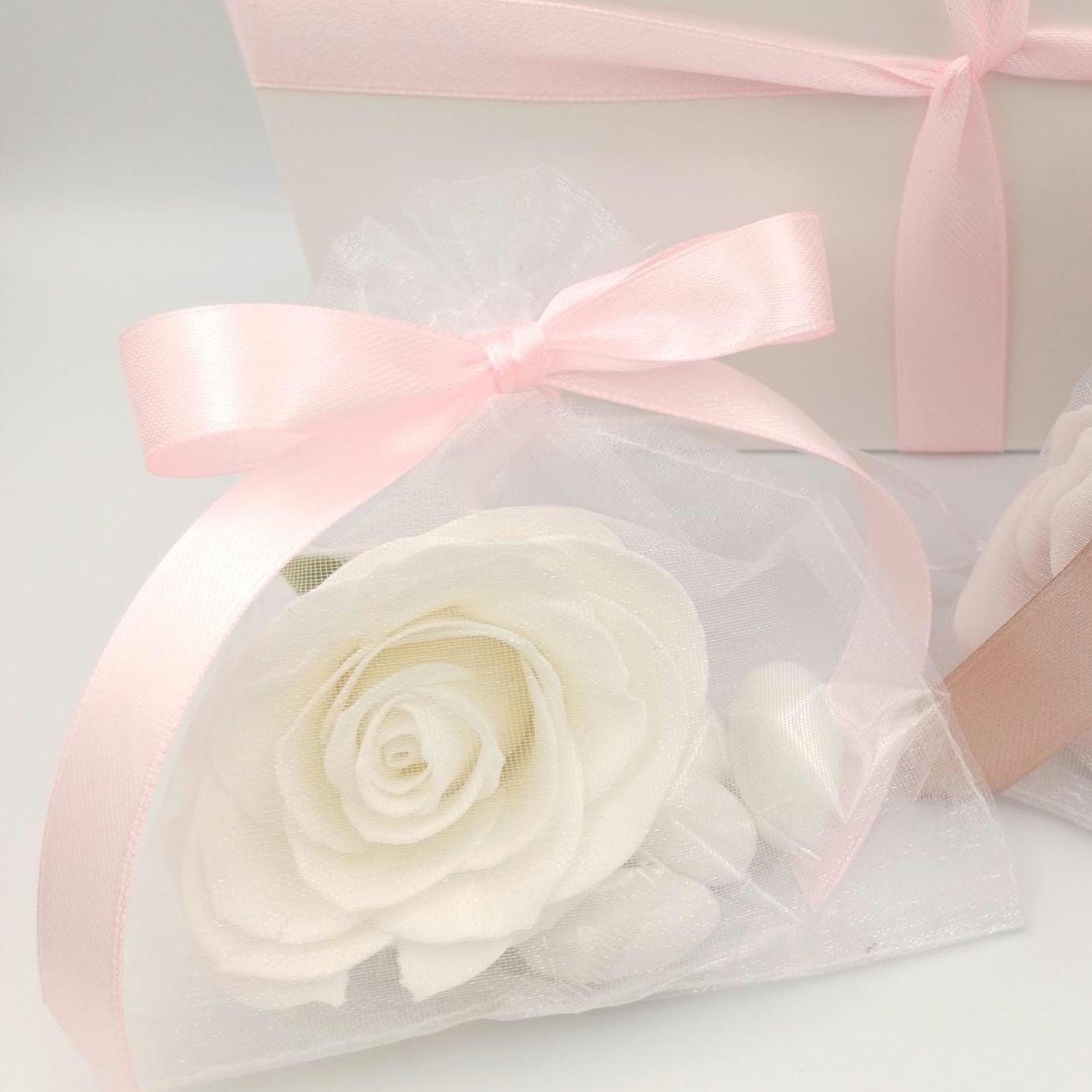 Wedding Favor with Rose Soap & Jordan Almonds Elegant Organza Bag bomboniera, Bridal Shower, Baptism, Baby Shower Gift for Guests,10 pcs.