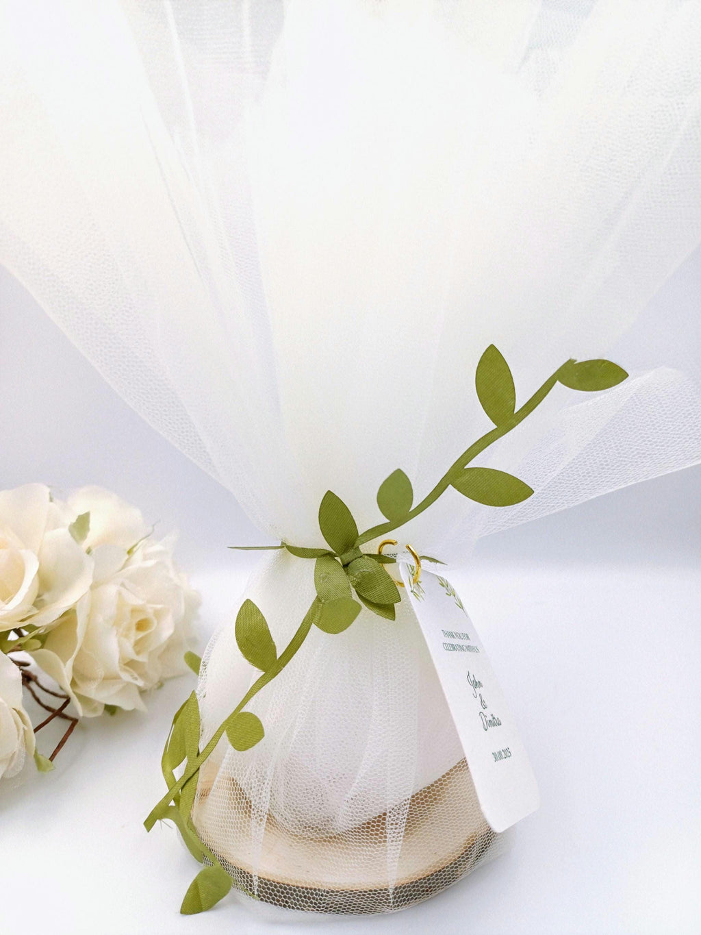 10 pcs, Wedding Favors for Guests in Bulk,engagement party olive branch ribbon favours  Greek tulle Orthodox Boboniera tulle and wood.