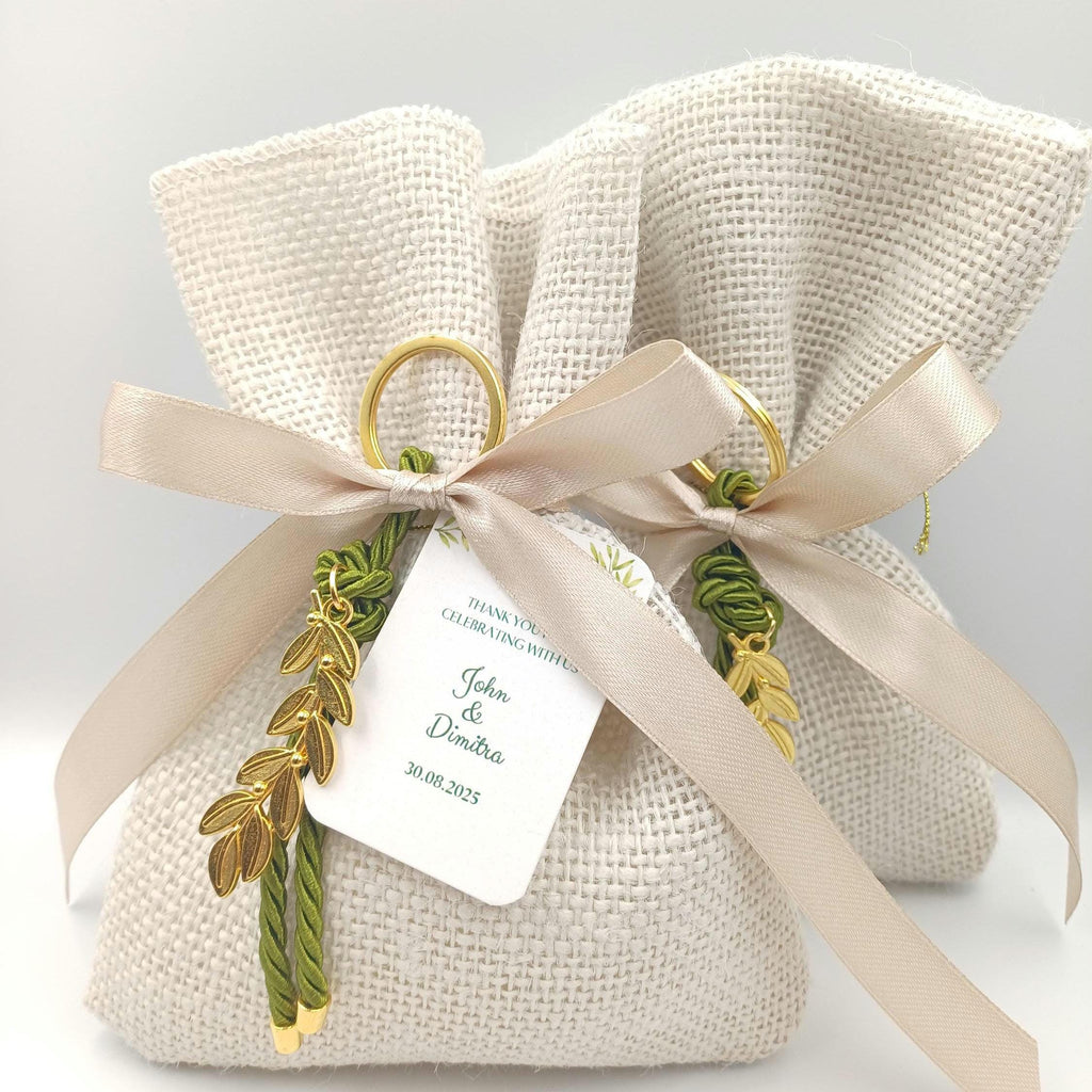 Greek Orthodox  bombonieres,Wedding  Almond Candy Favors , Olive branch favors,Bridal Shower,Rustic baptism Favors burlap bag,Koufeta, 10 pcs