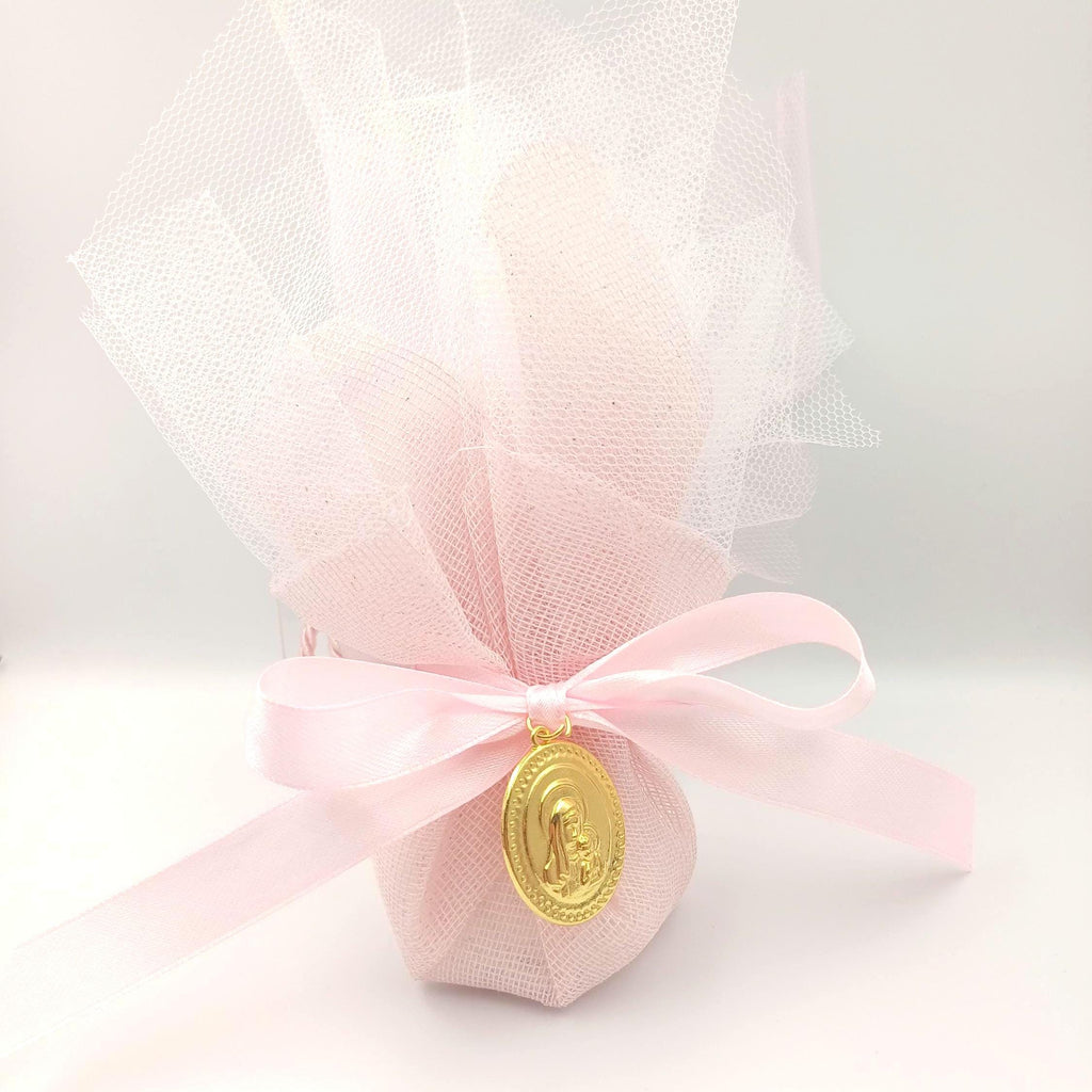 Ιcon Favors Greek baptism boboniera Koufeta Christening Panagia and Christos icon, Mary and Jesus pink tulle Orthodox favor for girl,10 pcs.