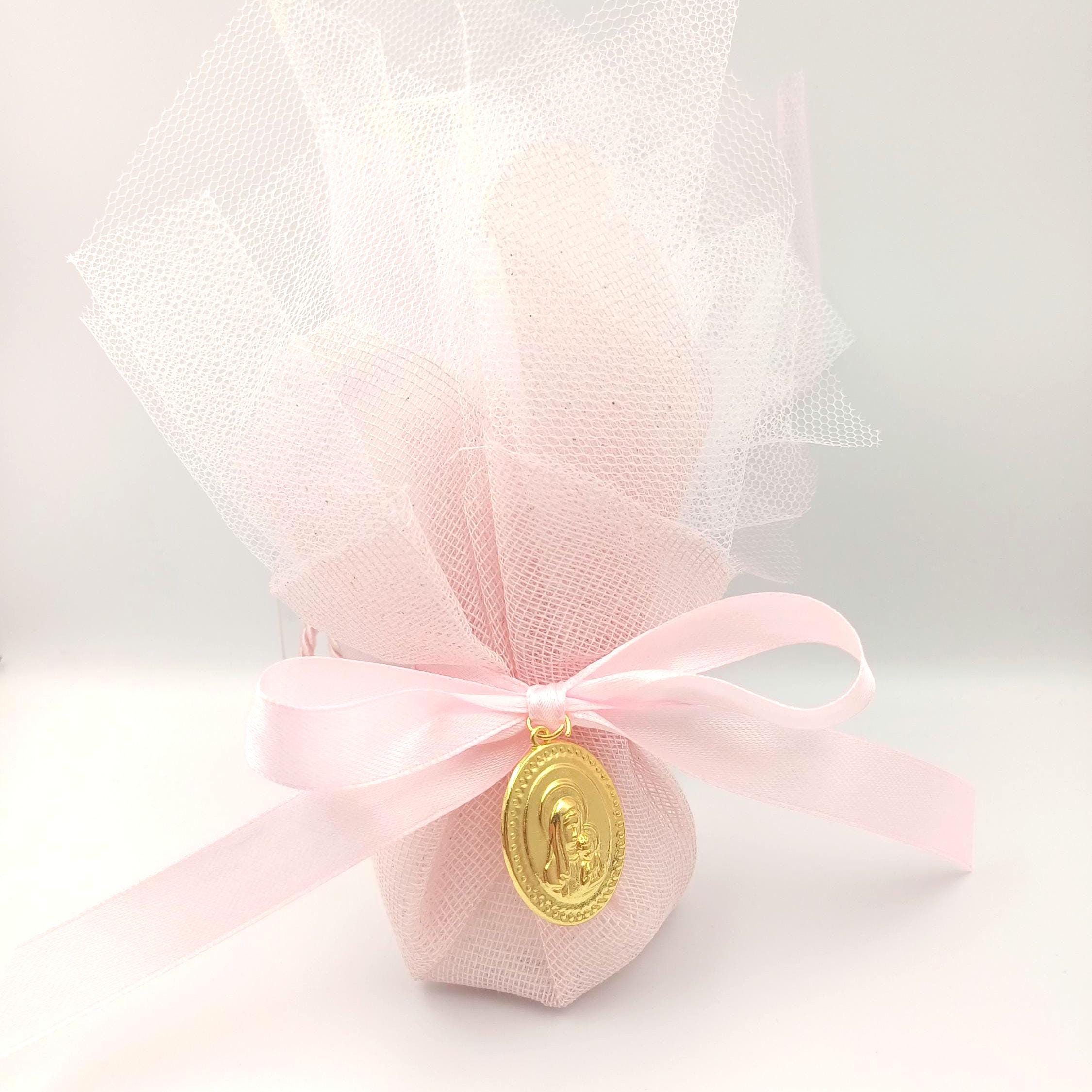 Ιcon Favors Greek baptism boboniera Koufeta Christening Panagia and Christos icon, Mary and Jesus pink tulle Orthodox favor for girl,10 pcs.