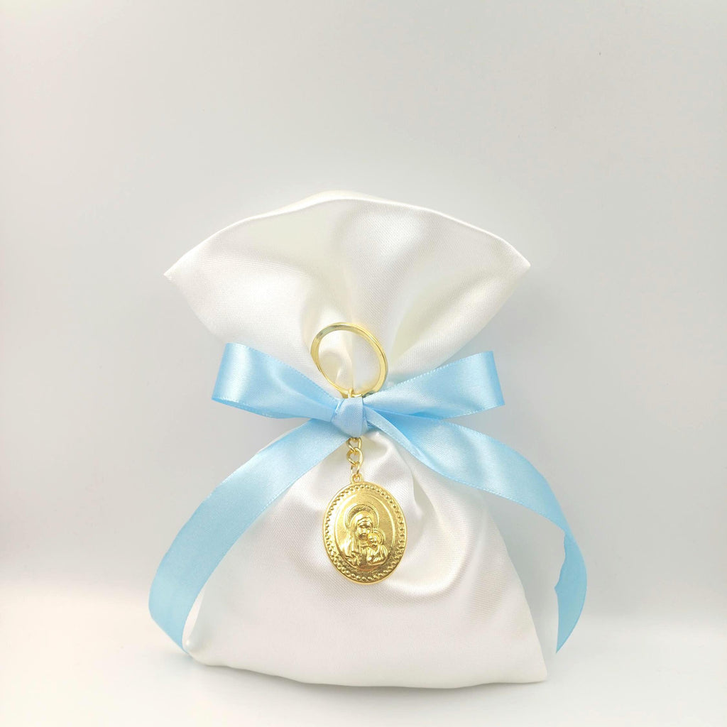 10 pcs, Greek baptism  bombonieres, Christening favor Panagia icon, Orthodox Keychain favors, Girl baptism,Koufeta, Almond candy satin bags.