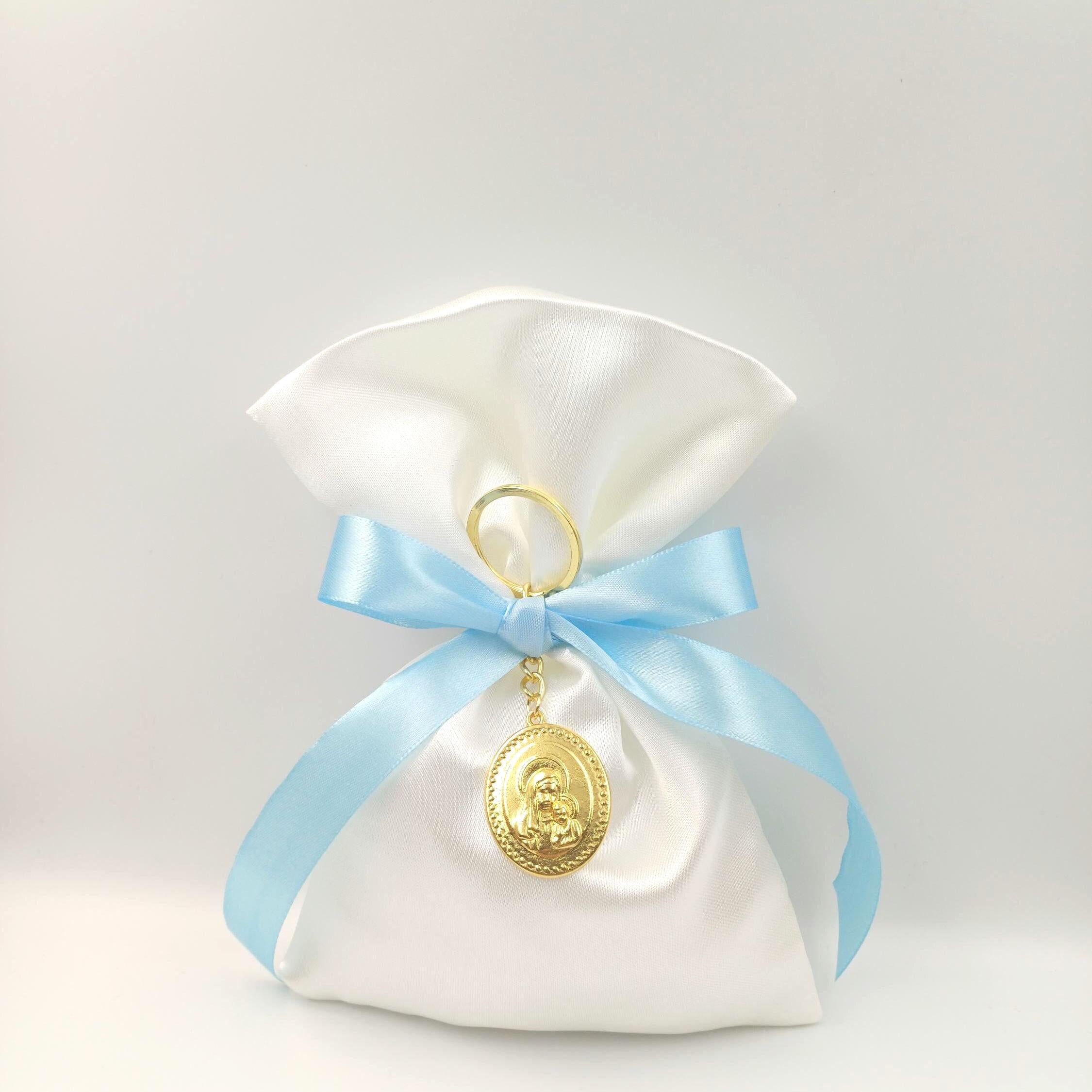 10 pcs, Greek baptism  bombonieres, Christening favor Panagia icon, Orthodox Keychain favors, Girl baptism,Koufeta, Almond candy satin bags.