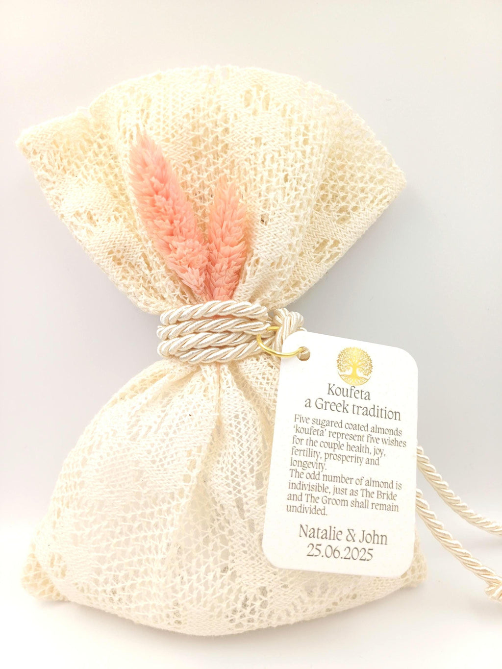 Lace favor Bags Personalized Wedding Favors,Greek bombonieres koufeta, Bridal shower favors , Almond candy gift Engagement favor, 10 pcs