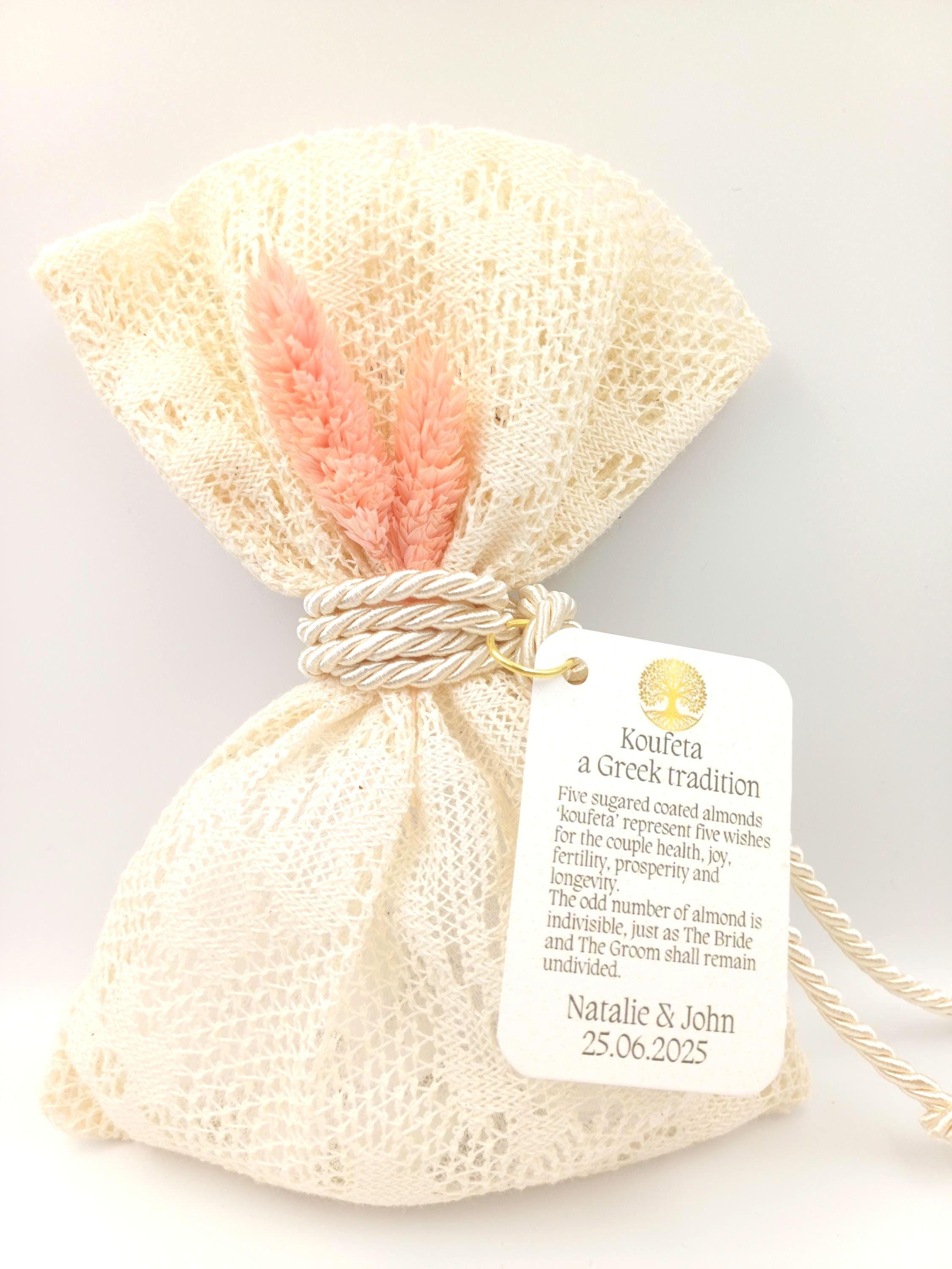 Lace favor Bags Personalized Wedding Favors,Greek bombonieres koufeta, Bridal shower favors , Almond candy gift Engagement favor, 10 pcs