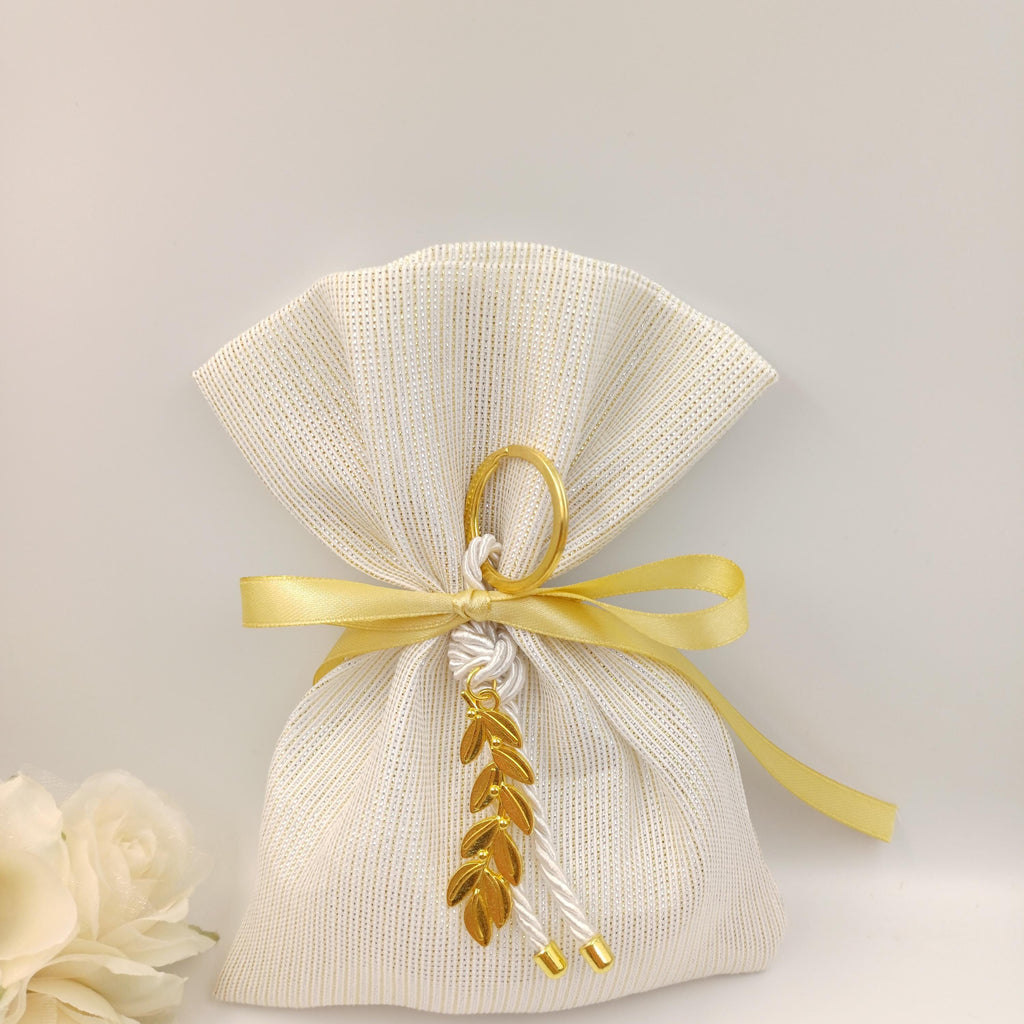 Gold ivory Wedding Favors  Olive key chain greek Bombonieres Orthodox baptism Unique Shimmering Wedding Favor jordan almond candy bag 10 pcs