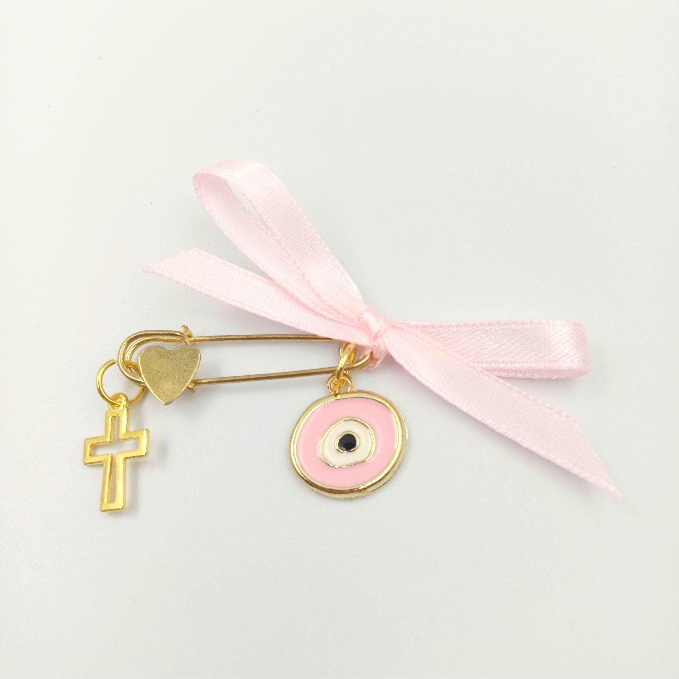 10 pcs, Martyrika safe pins, Girl baptism, Witness favors pins, Greek Orthodox baptism , Cross pin favors, Martirika evil eye with cross