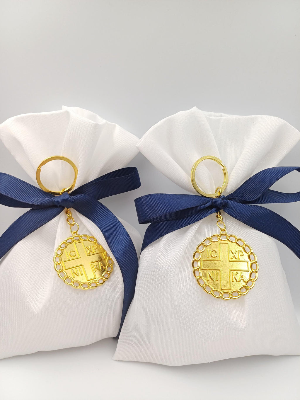 10 pcs, Greek baptism bombonieres, Orthodox Favors - ICXCNIKA Keychain- Christening Gifts for guests -Boy baptism bag koufeta  jordan almond