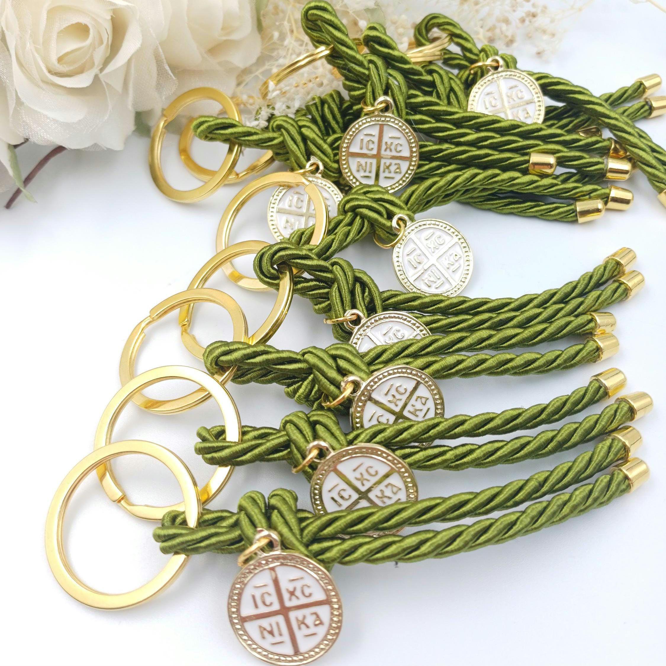 10 pcs, Olive favors Key chain cross baptism favors, Greek wedding witness gifts, Orthodox baptism olive green Martyrika konstantinato cross