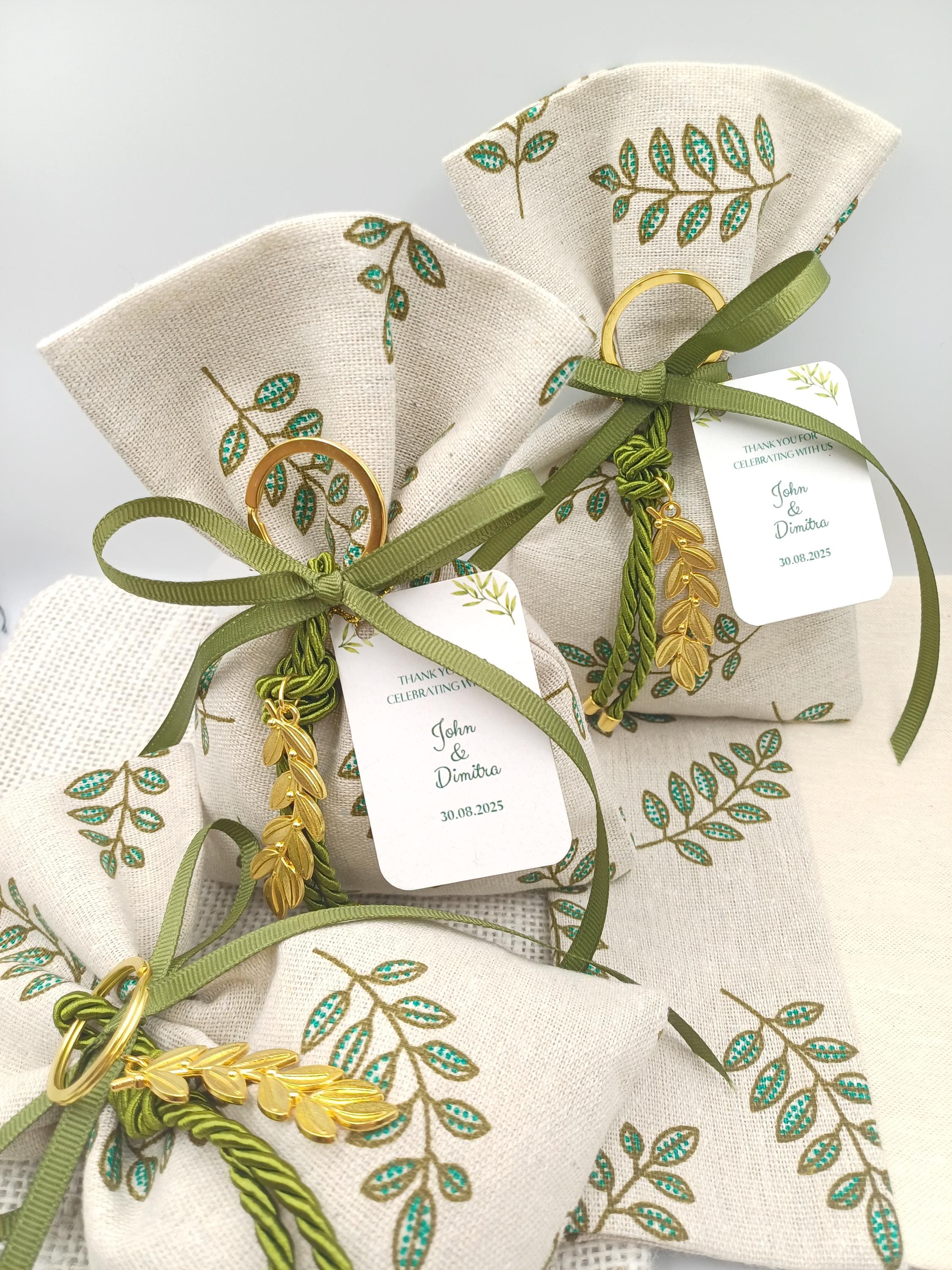 Personalized Olive Wedding Favors Olive branch Bombonieres Koufeta Gifts for Guests almond candy bags Greek baptism favors 10 pcs