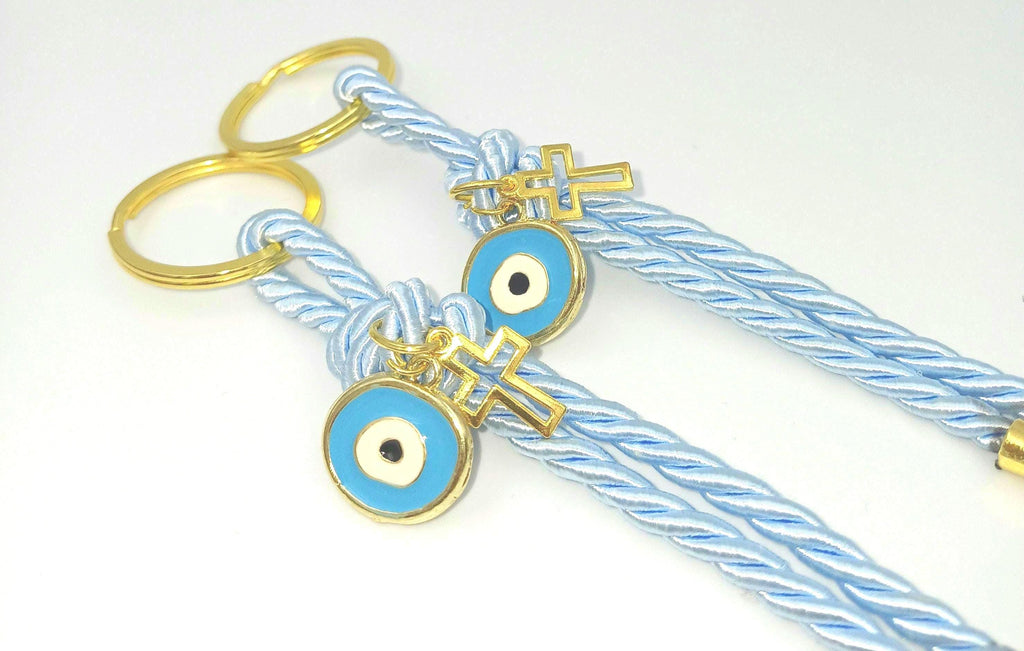 10 pcs Evil Eye Martirika Keychain Favors – Greek Orthodox Baptism for Boys – Witness Gifts for Guests