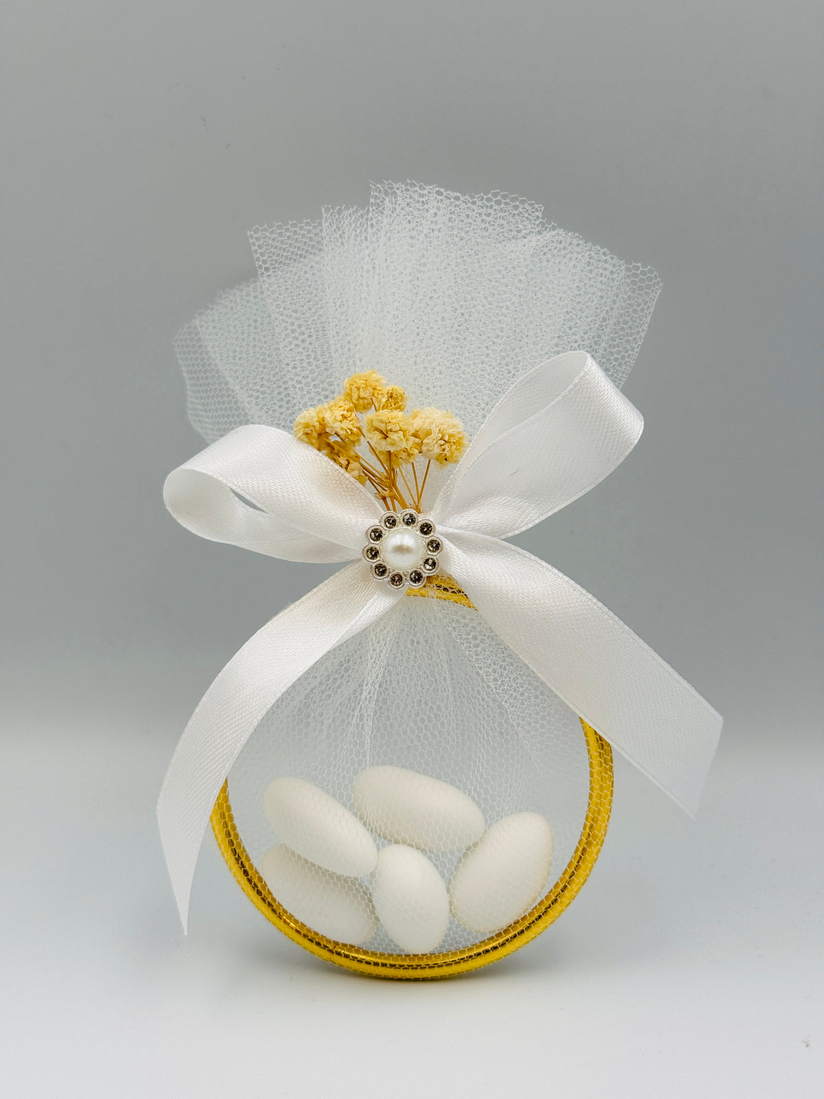 Personalized Wedding Favor – Almond Candy in Ring Tulle Bag, Christening Keepsake Gift, Set of 10 pieces