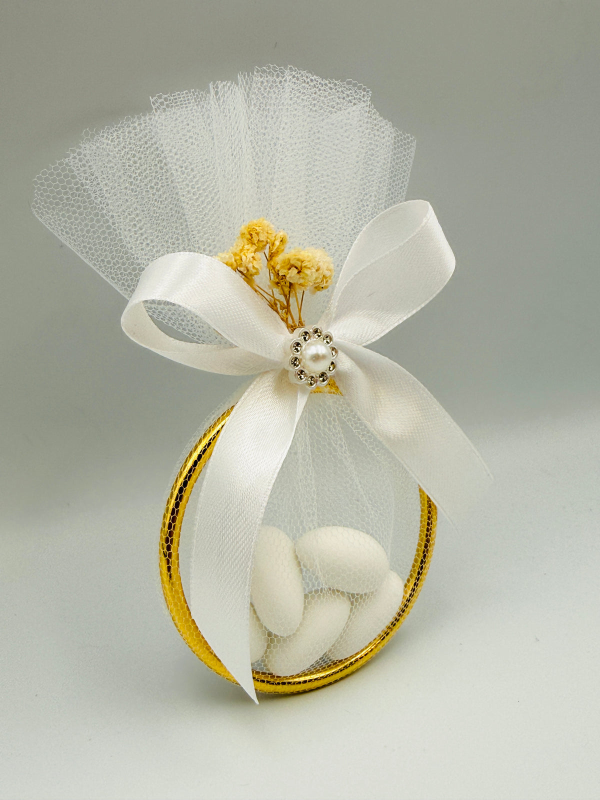 Personalized Wedding Favor – Almond Candy in Ring Tulle Bag, Christening Keepsake Gift, Set of 10 pieces