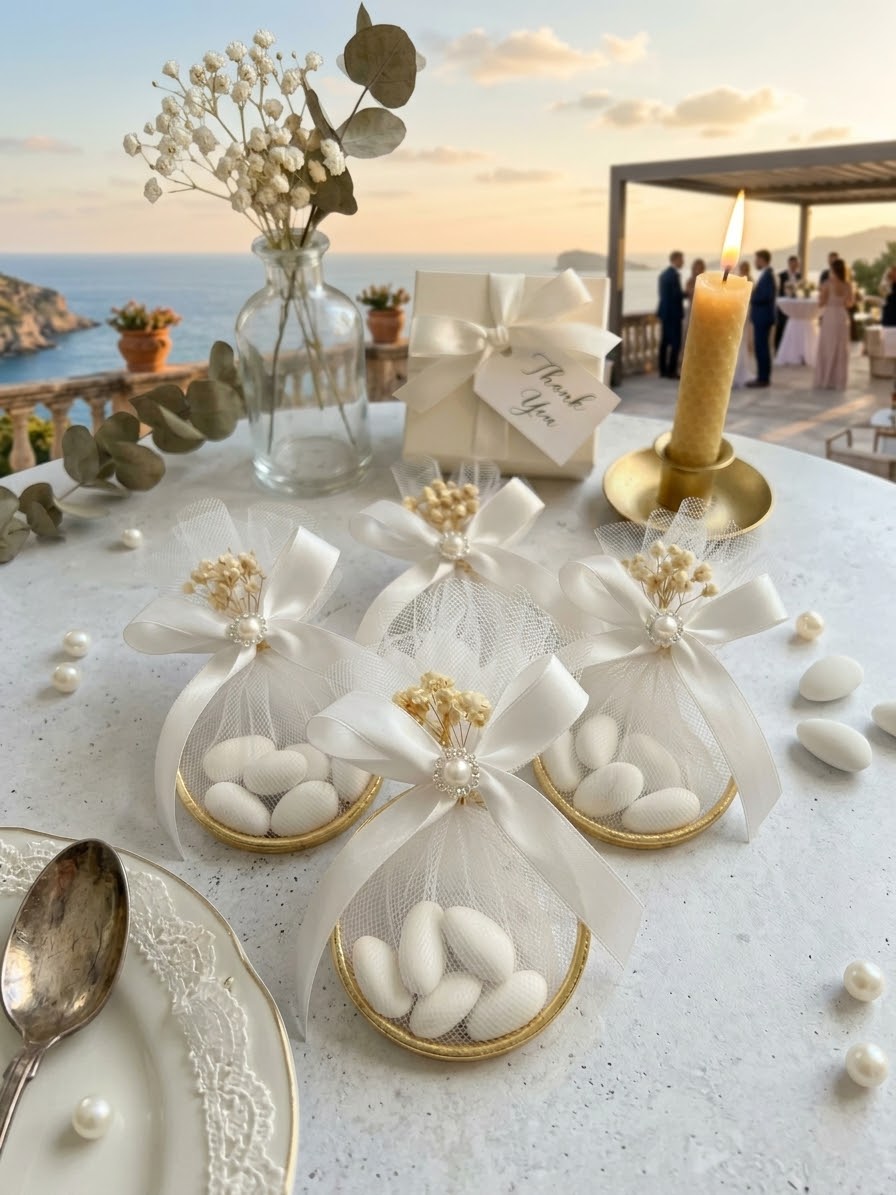 Personalized Wedding Favor – Almond Candy in Ring Tulle Bag, Christening Keepsake Gift, Set of 10 pieces